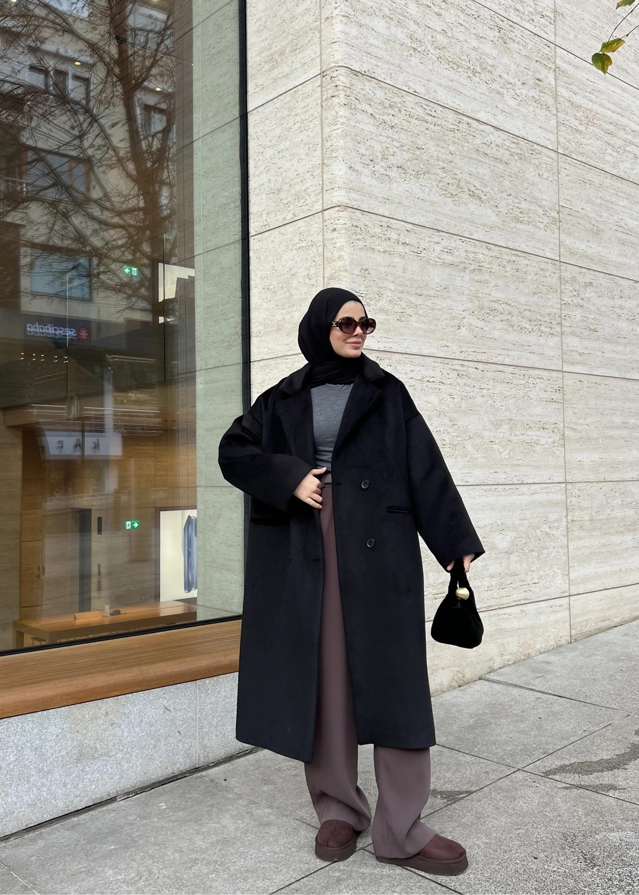 Oversize İtal yün dokulu düğmeli kaban