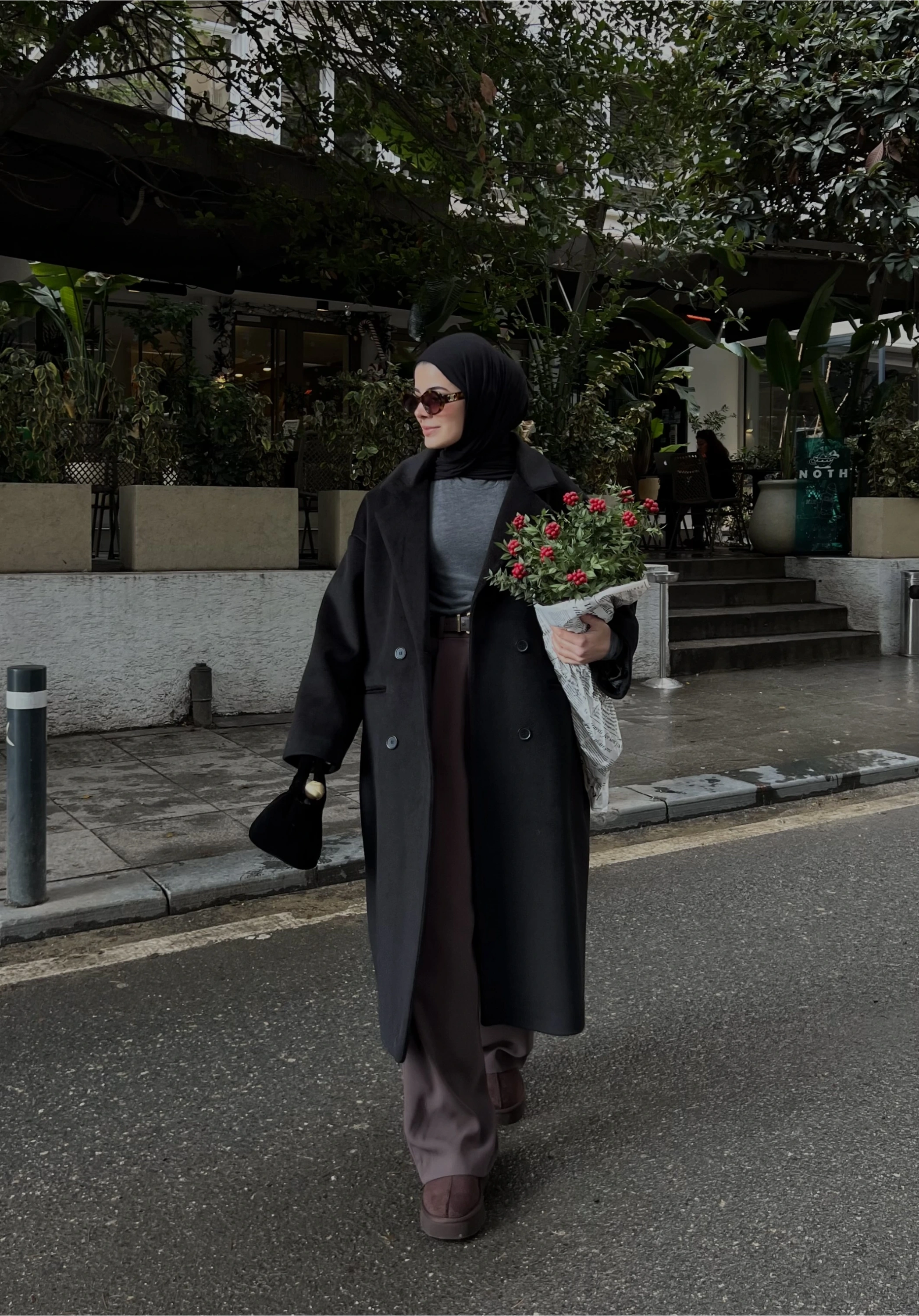 Oversize İtal yün dokulu düğmeli kaban