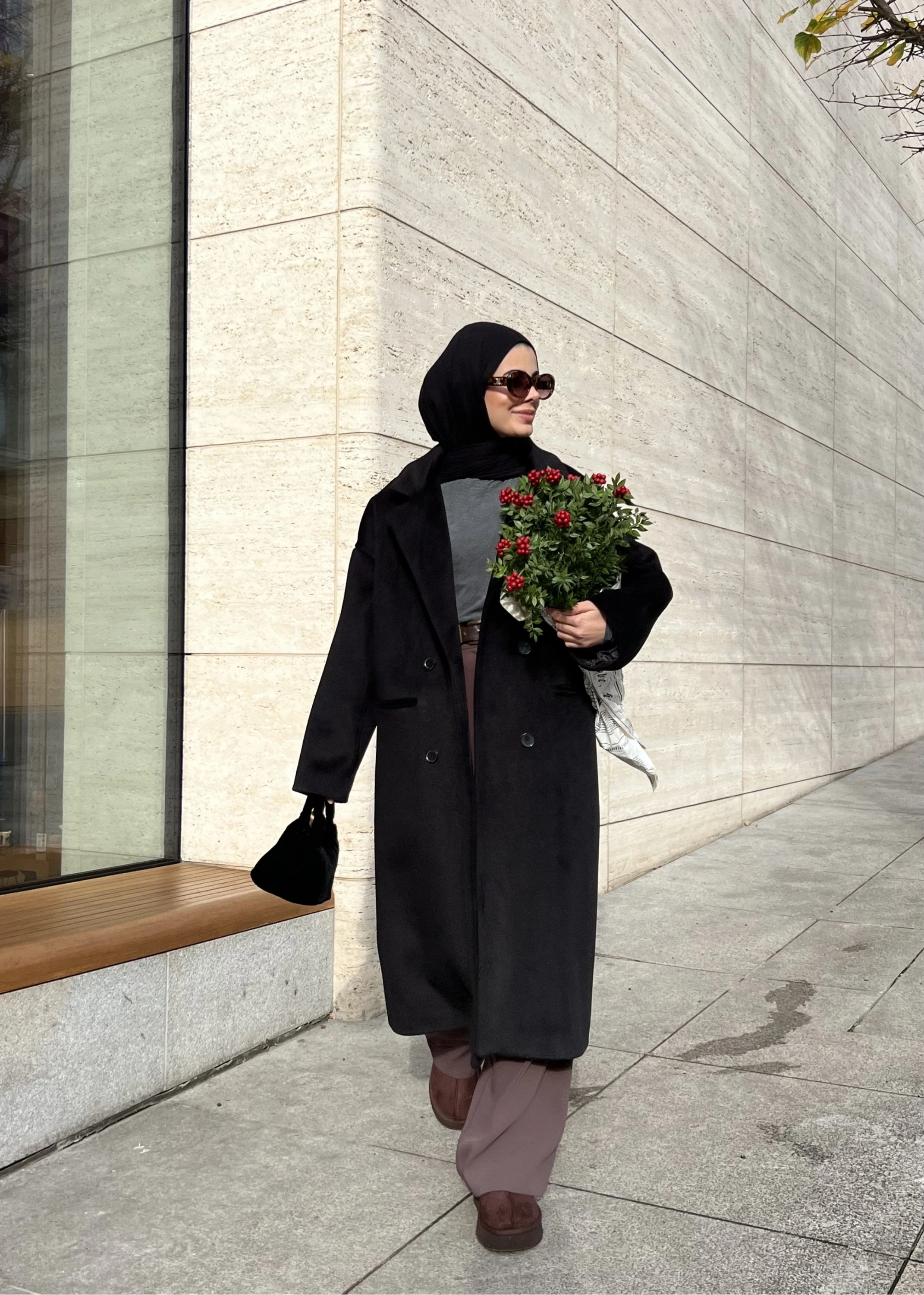 Oversize İtal yün dokulu düğmeli kaban