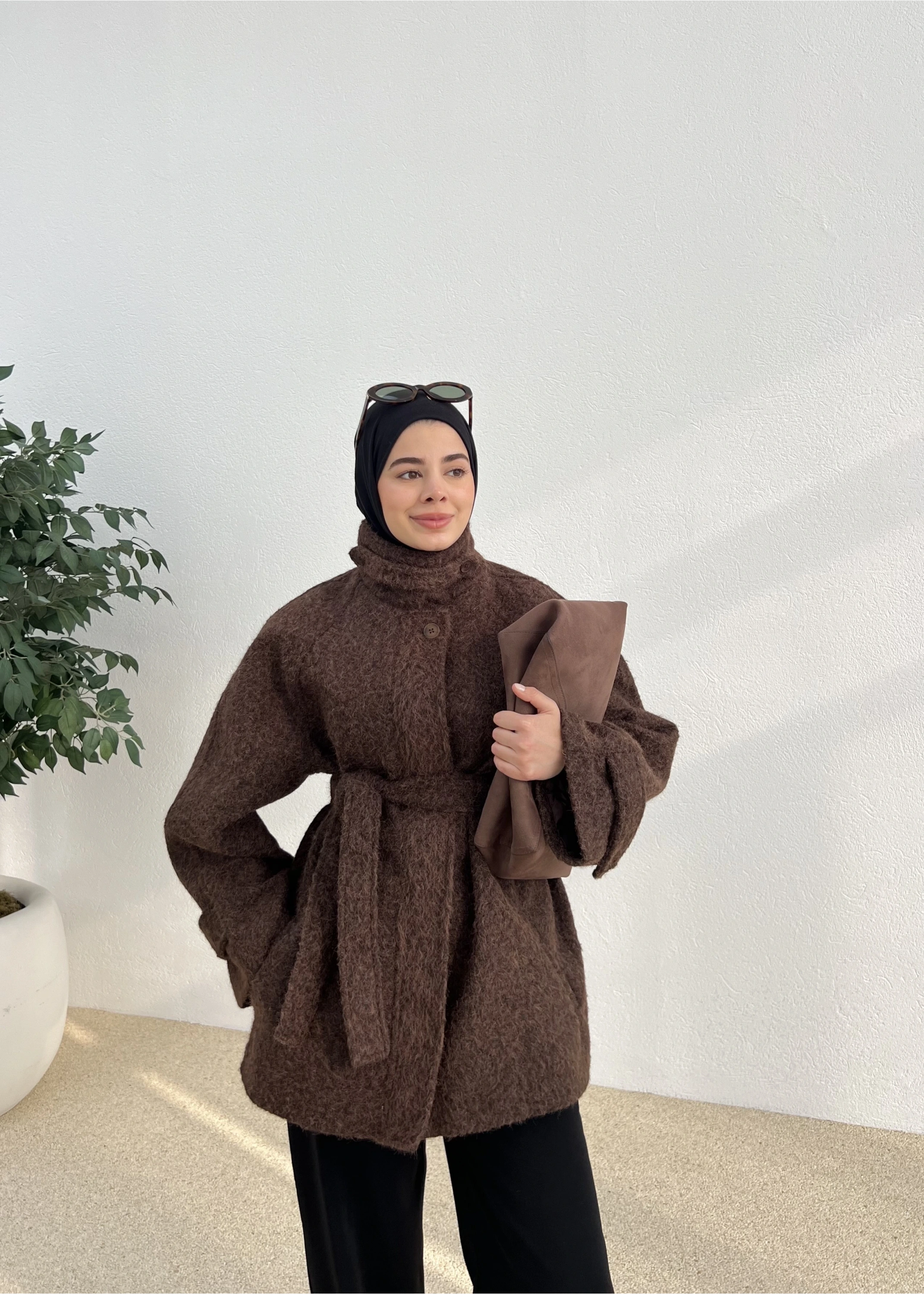 PAT DETAYLI FERMUARLI KABAN CEKET KAHVE