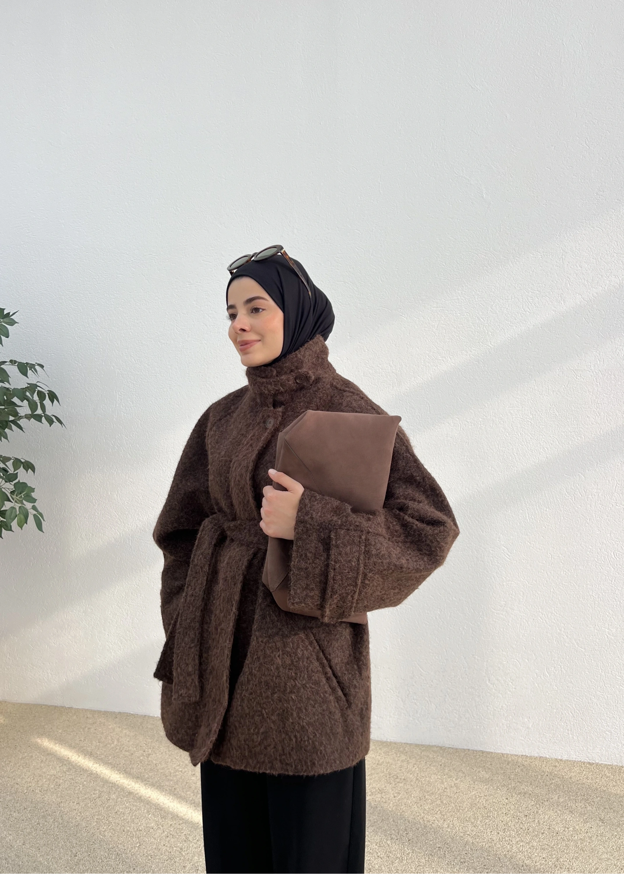 PAT DETAYLI FERMUARLI KABAN CEKET KAHVE