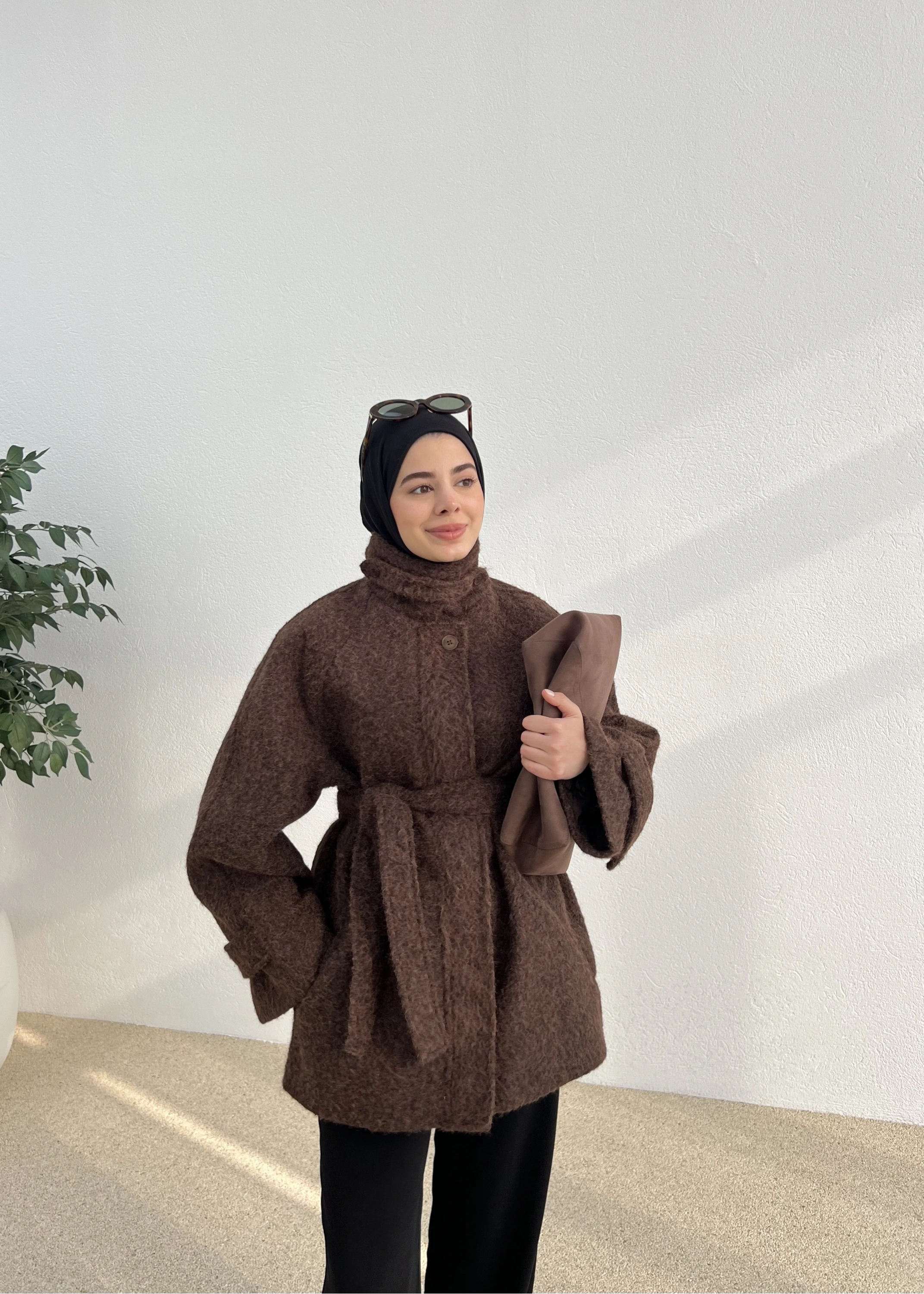 PAT DETAYLI FERMUARLI KABAN CEKET KAHVE