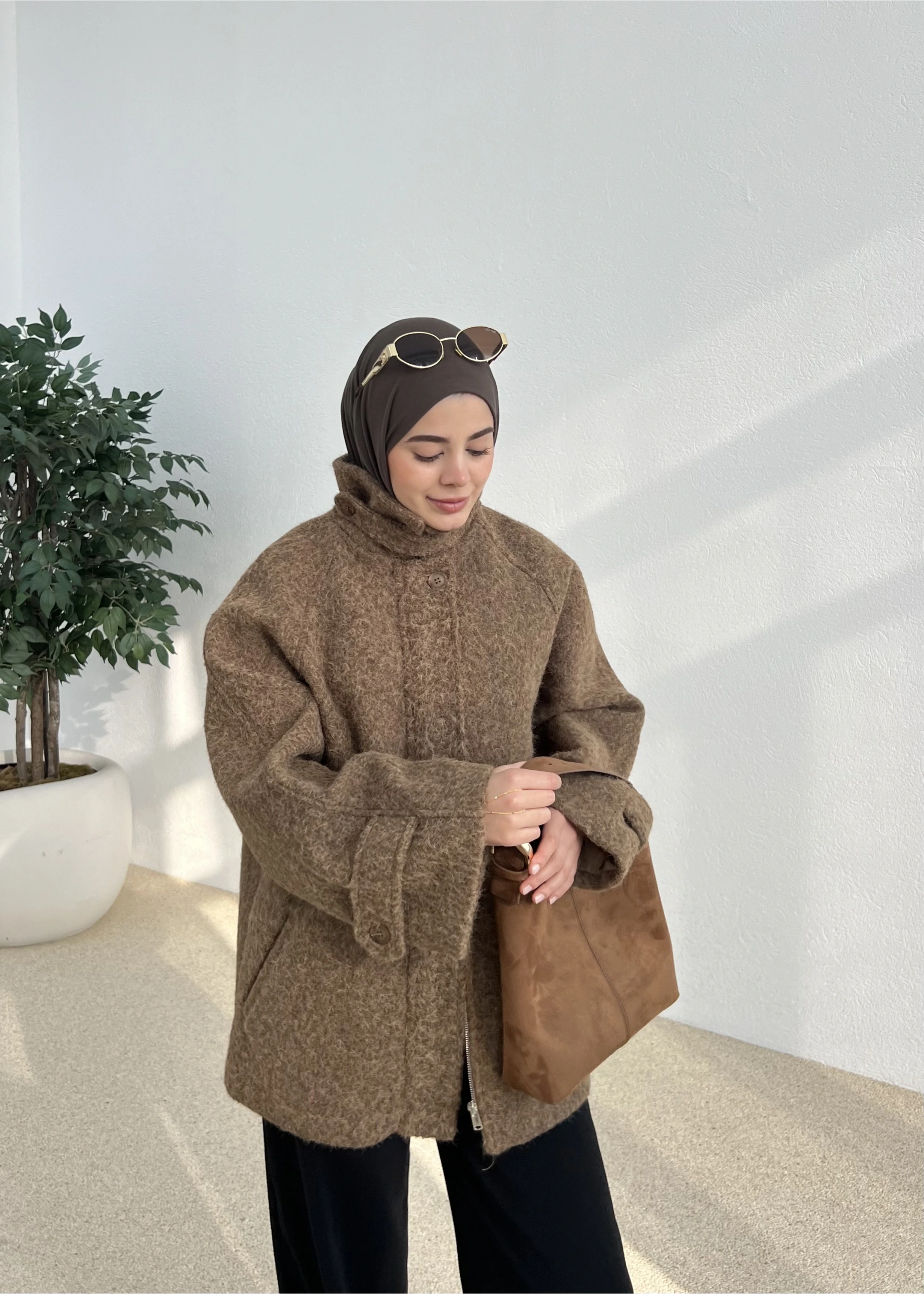 PAT DETAYLI FERMUARLI KABAN CEKET yeşil