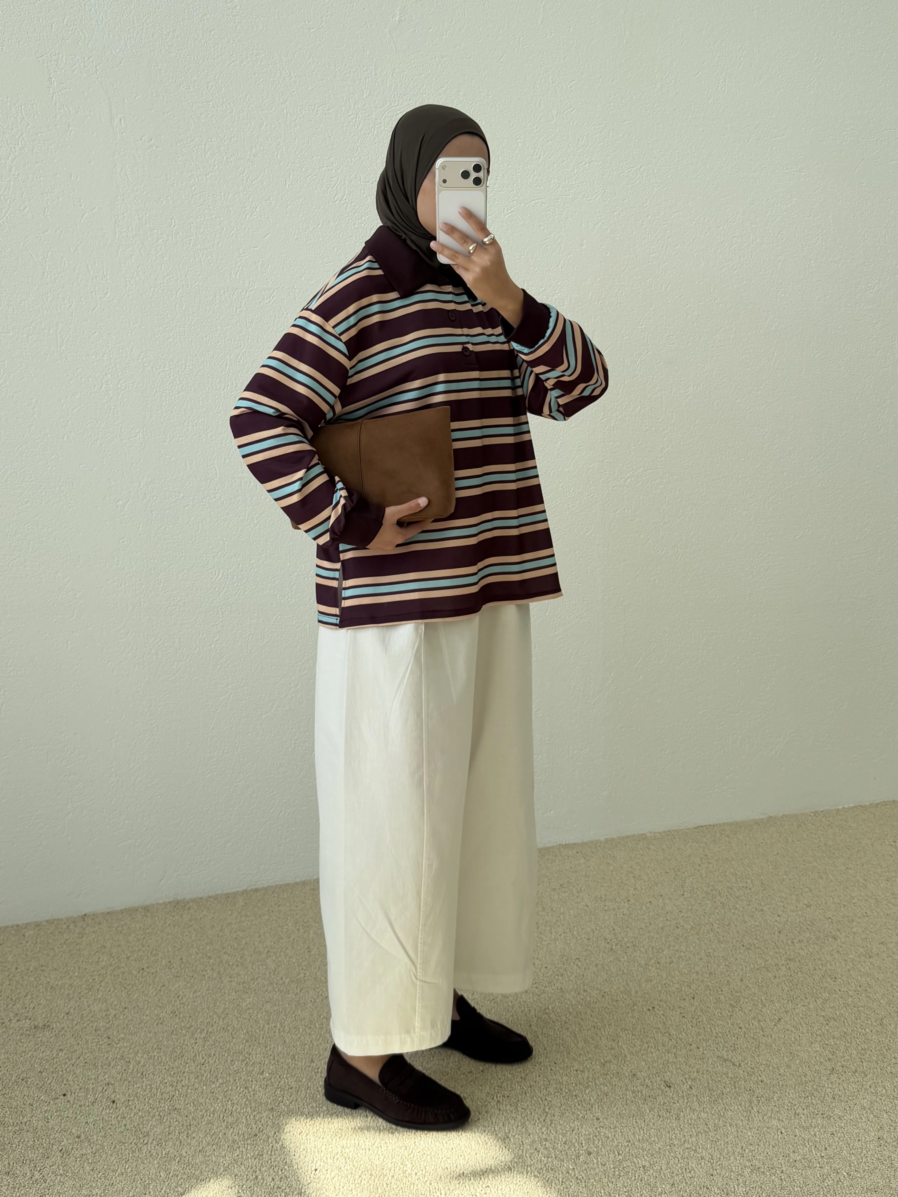 POLO YAKA CİZGİLİ SWEAT MOR