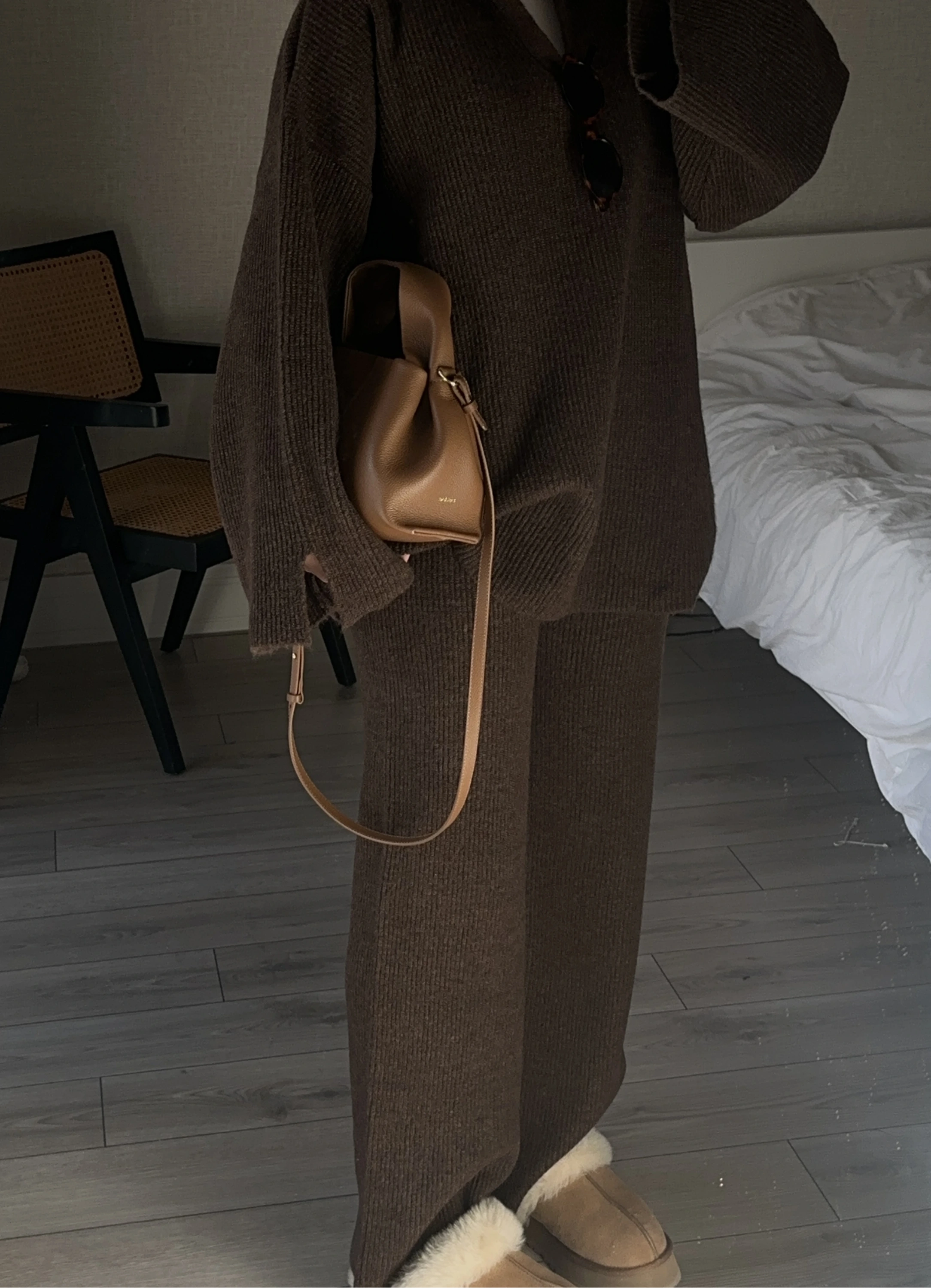 POLO YAKA ÖRGÜ TRİKO TAKIM kahve