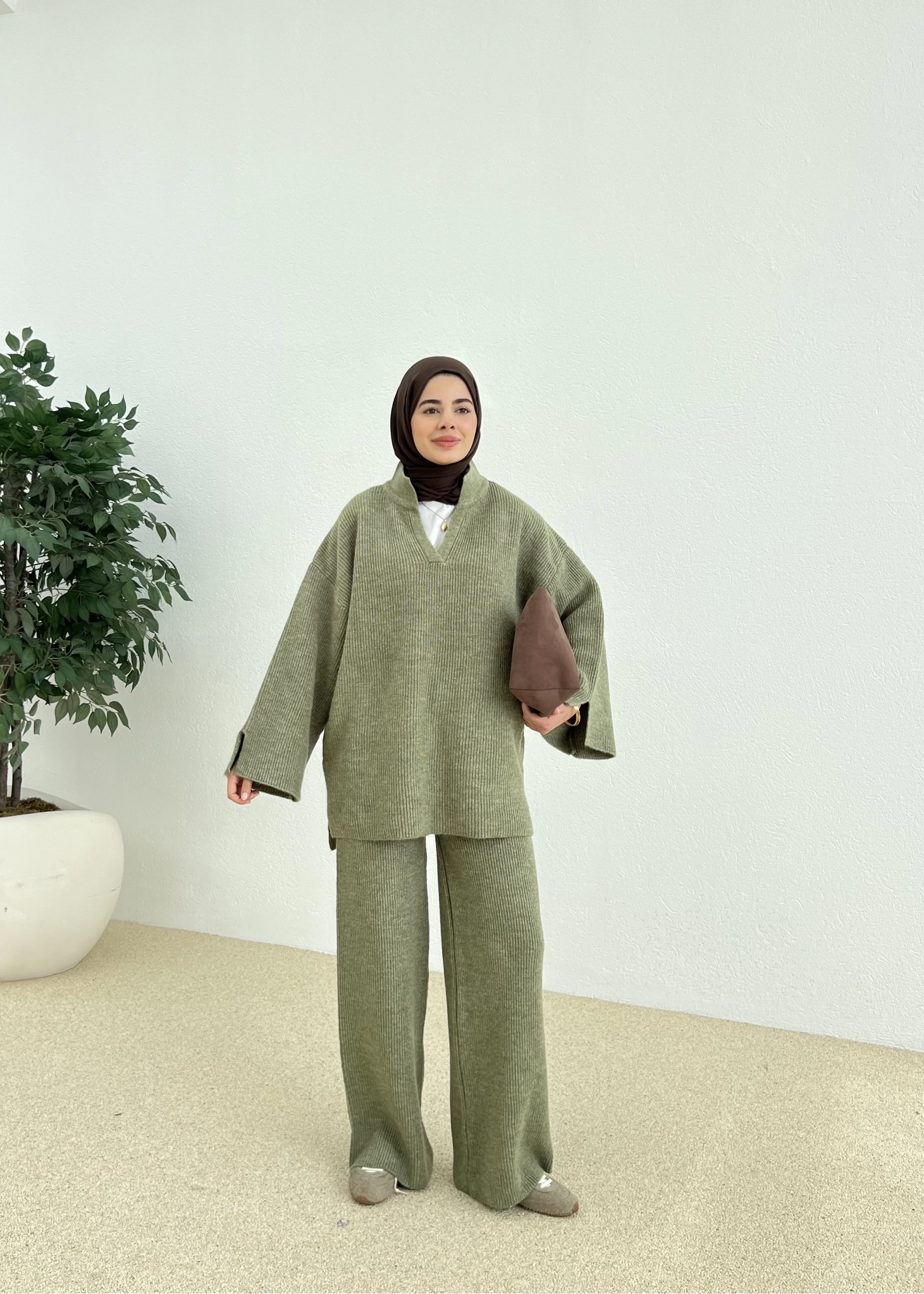 POLO YAKA ÖRGÜ TRİKO TAKIM yeşil