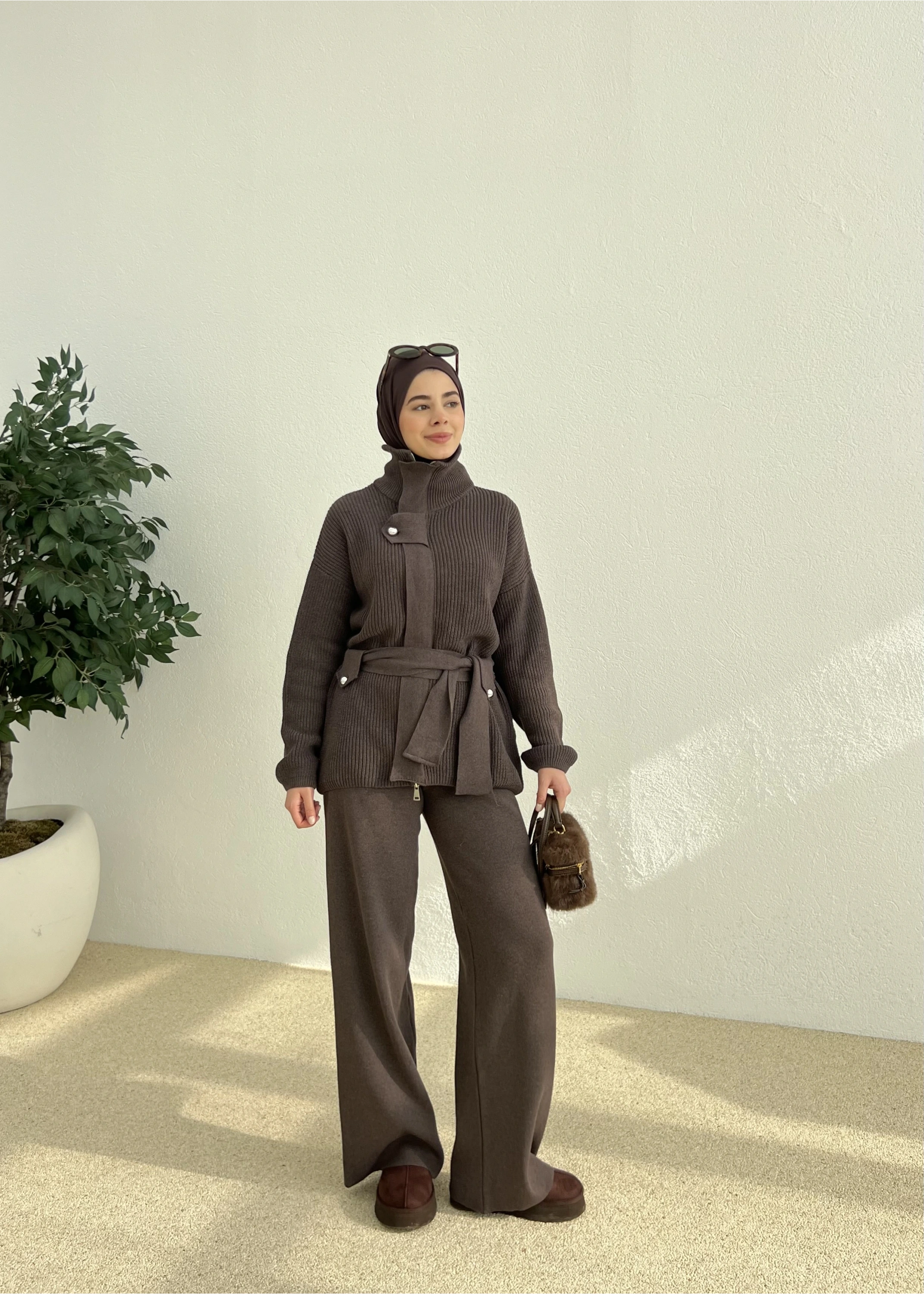 PREMİUM DÜĞMELİ TRİKO TAKIM kahve