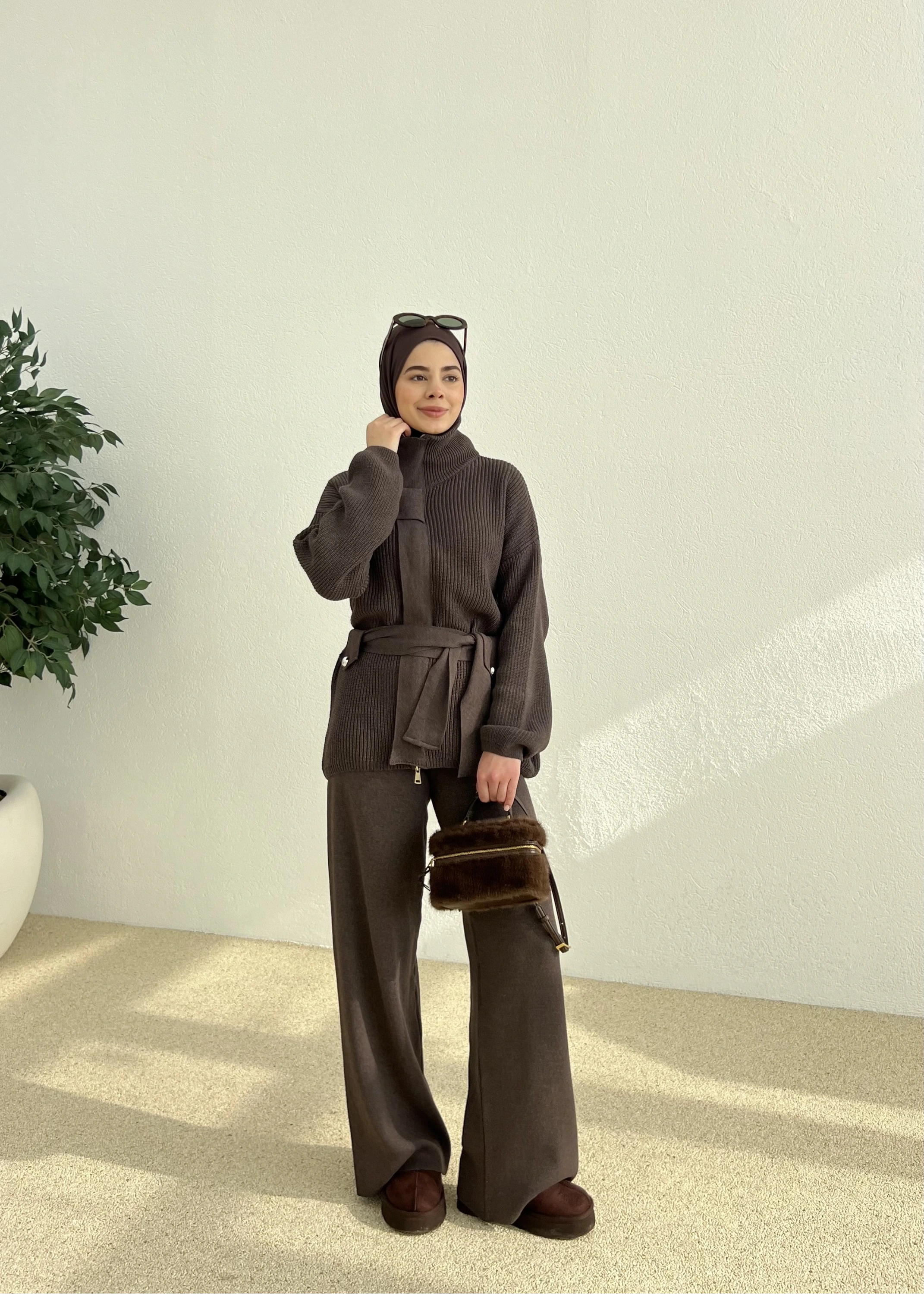 PREMİUM DÜĞMELİ TRİKO TAKIM kahve