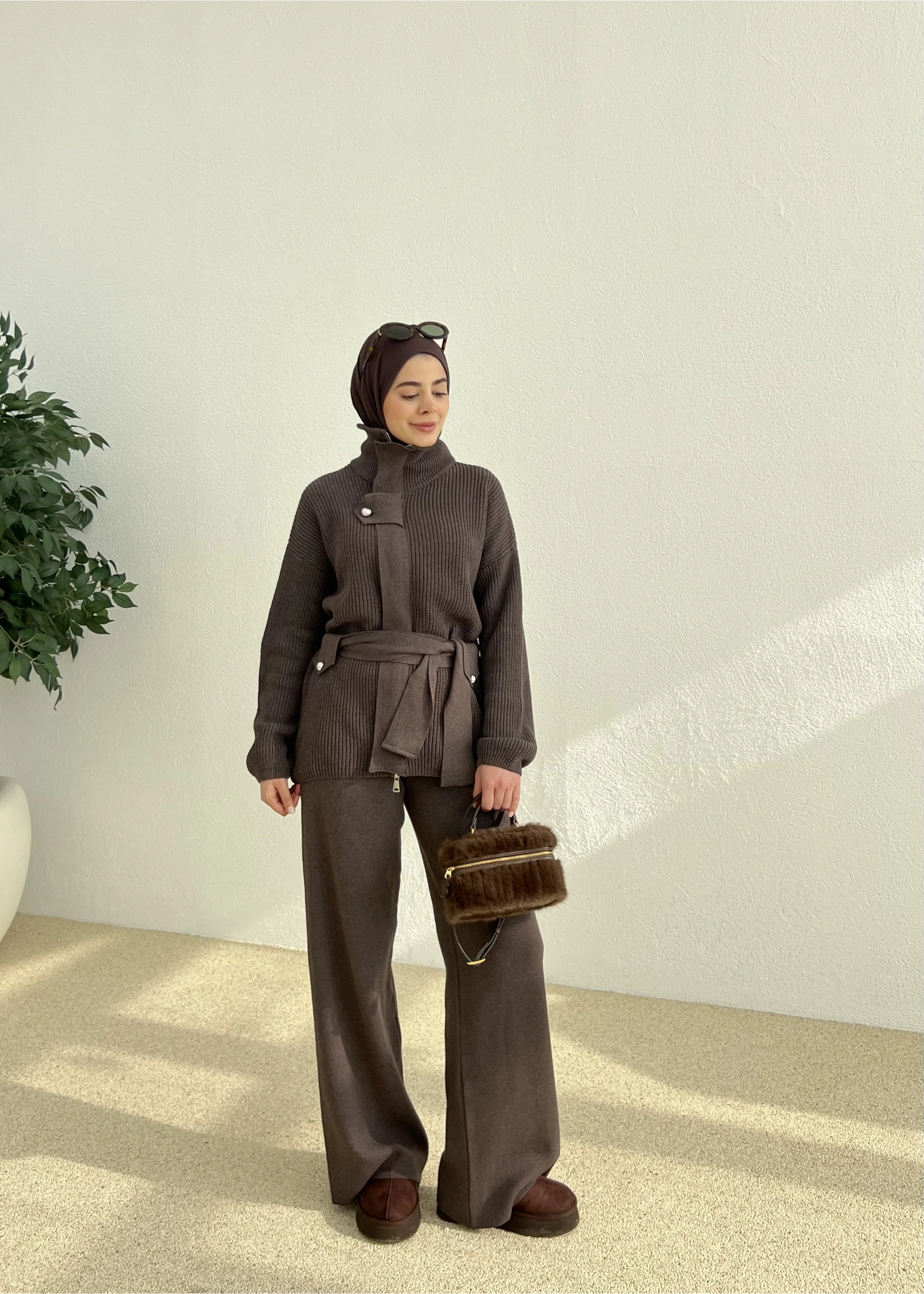 PREMİUM DÜĞMELİ TRİKO TAKIM kahve