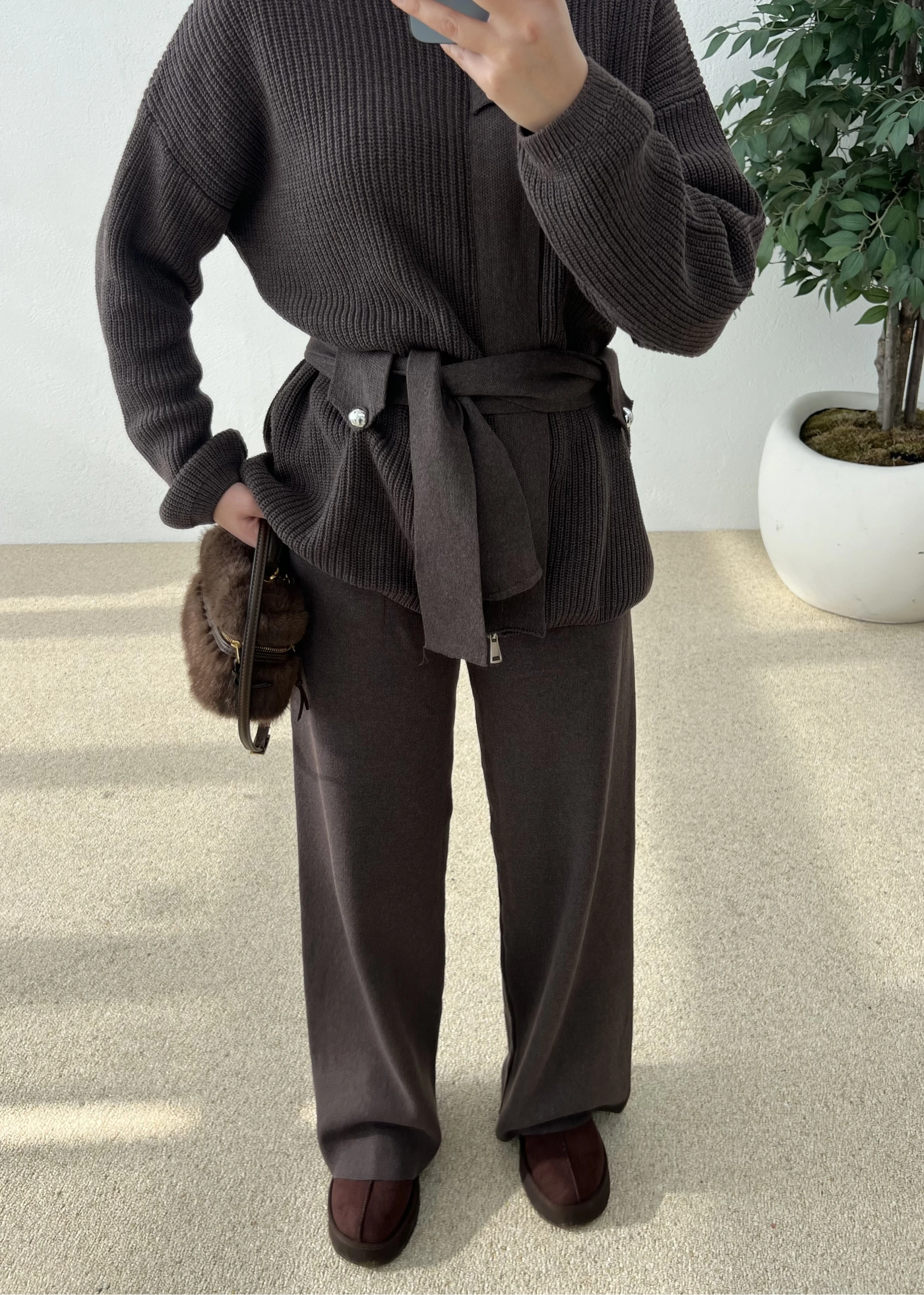 PREMİUM DÜĞMELİ TRİKO TAKIM kahve