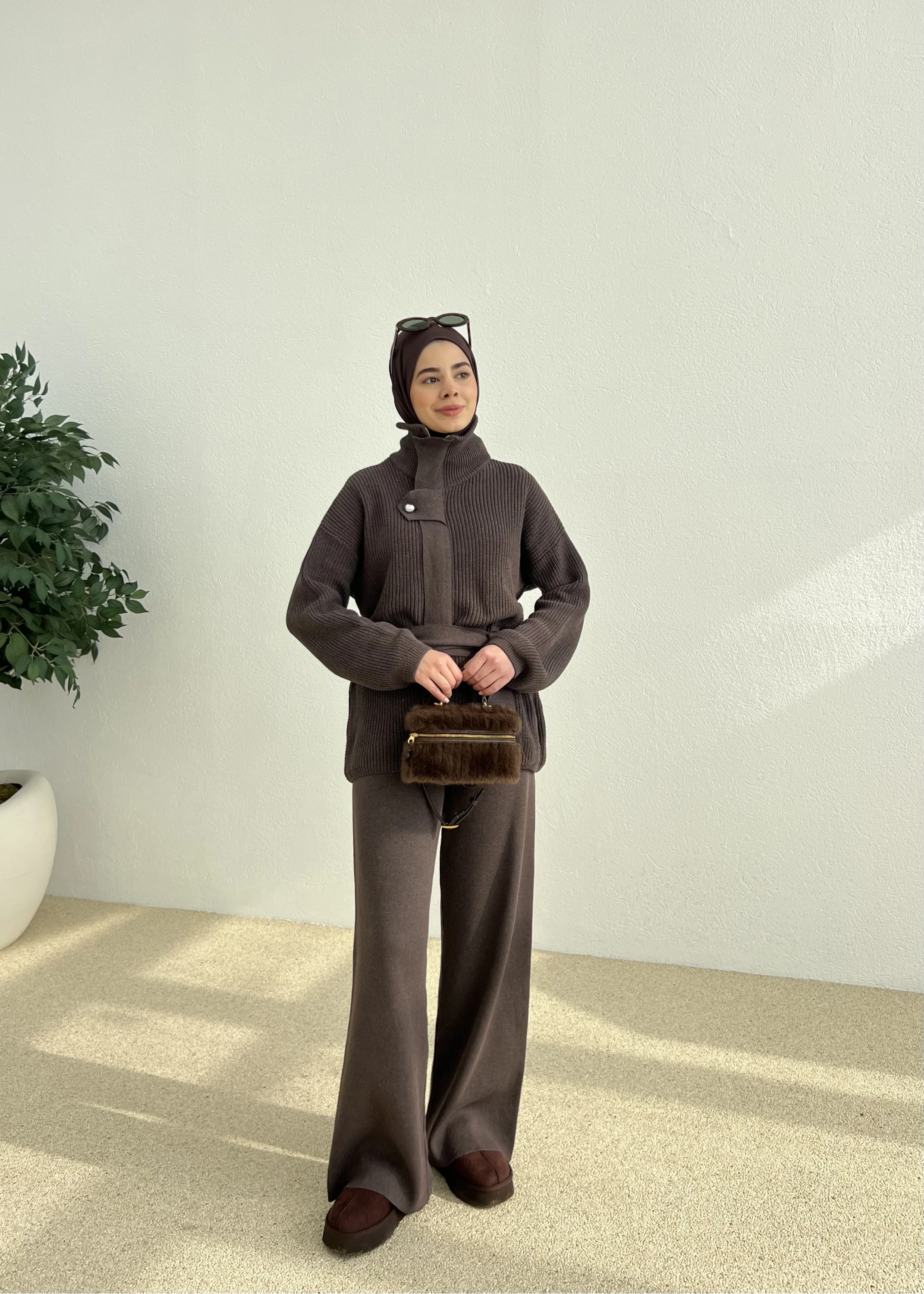 PREMİUM DÜĞMELİ TRİKO TAKIM kahve