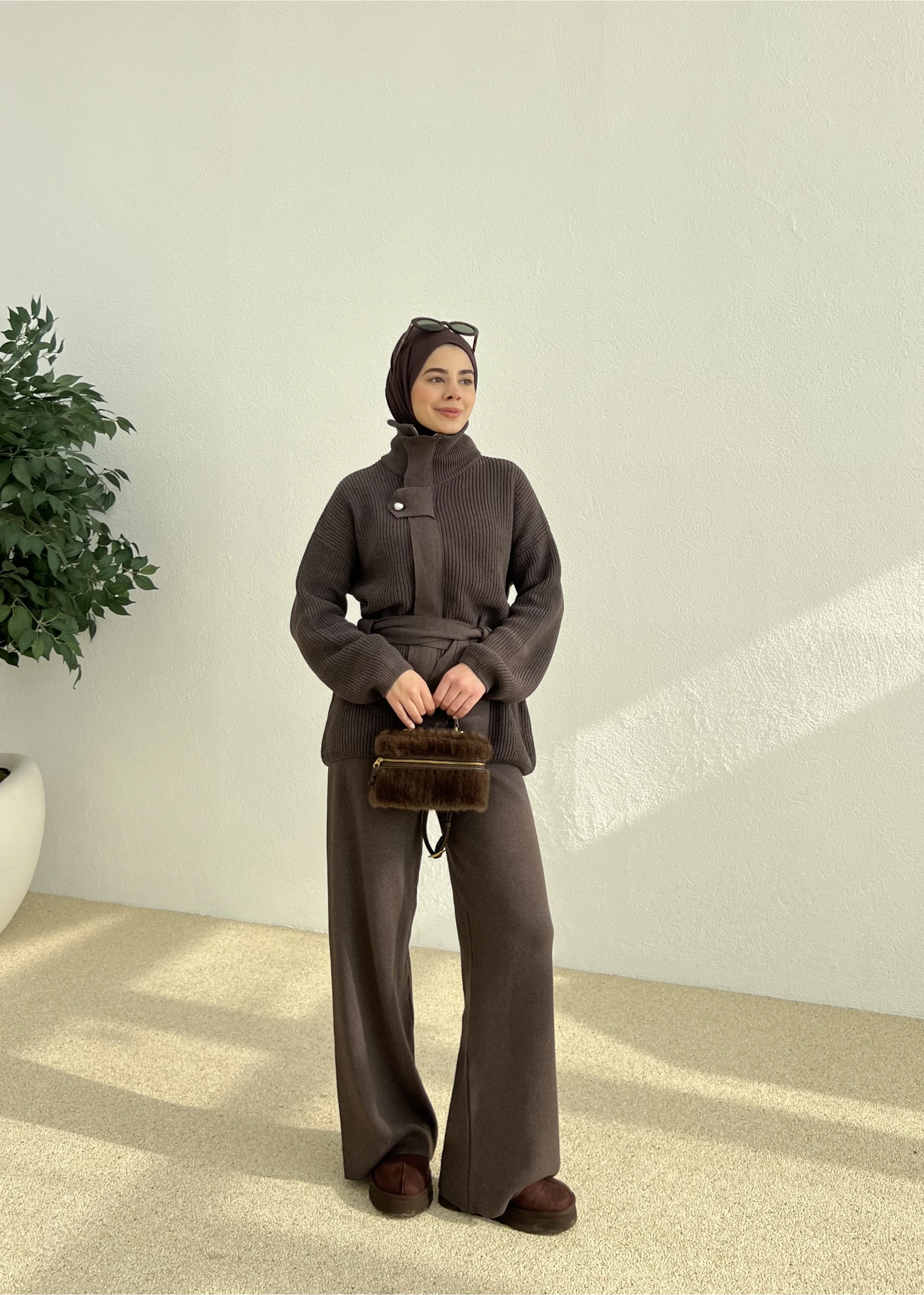 PREMİUM DÜĞMELİ TRİKO TAKIM kahve