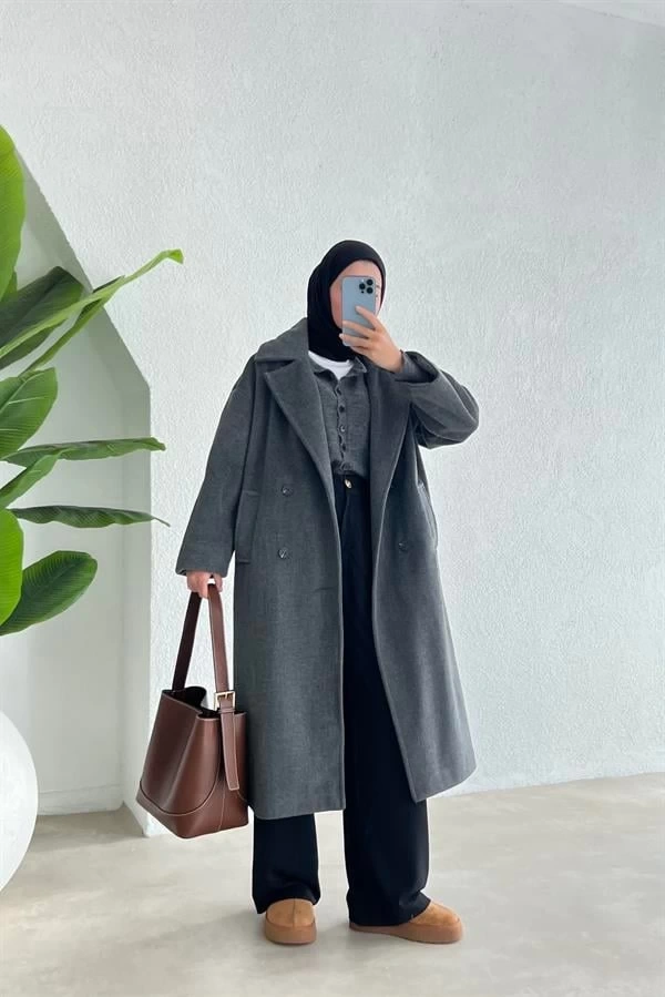 PREMİUM İTHAL ASTARLI YÜN DOKULU KABAN ANTRASİT