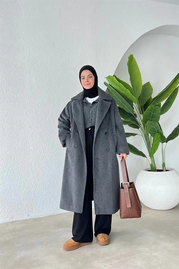 PREMİUM İTHAL ASTARLI YÜN DOKULU KABAN ANTRASİT