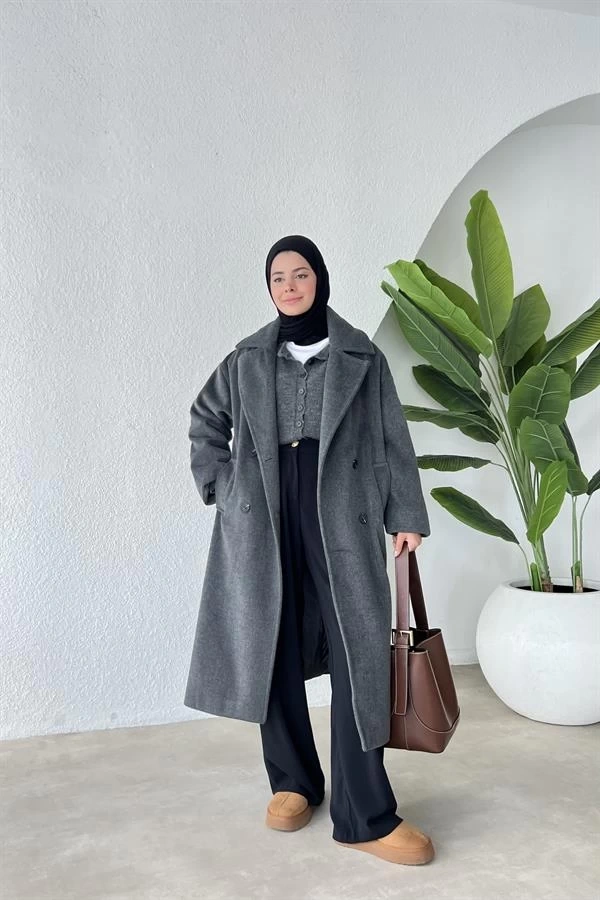 PREMİUM İTHAL ASTARLI YÜN DOKULU KABAN ANTRASİT