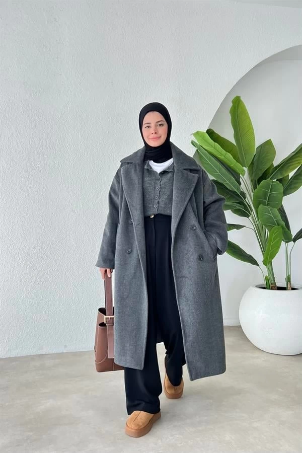 PREMİUM İTHAL ASTARLI YÜN DOKULU KABAN ANTRASİT