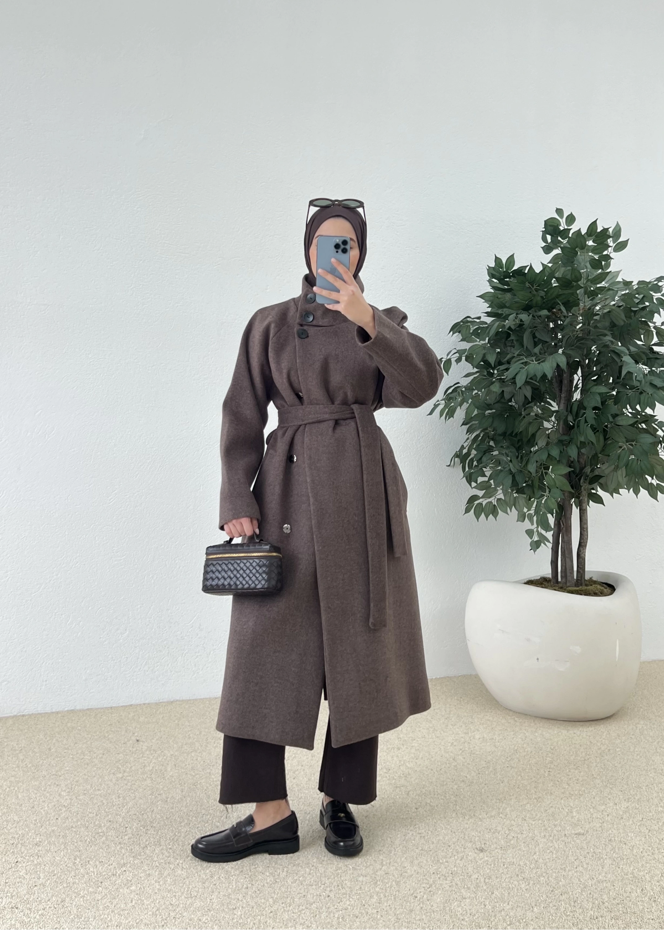 PREMİUM İTHAL KAŞE KABAN DİK YAKA kahve