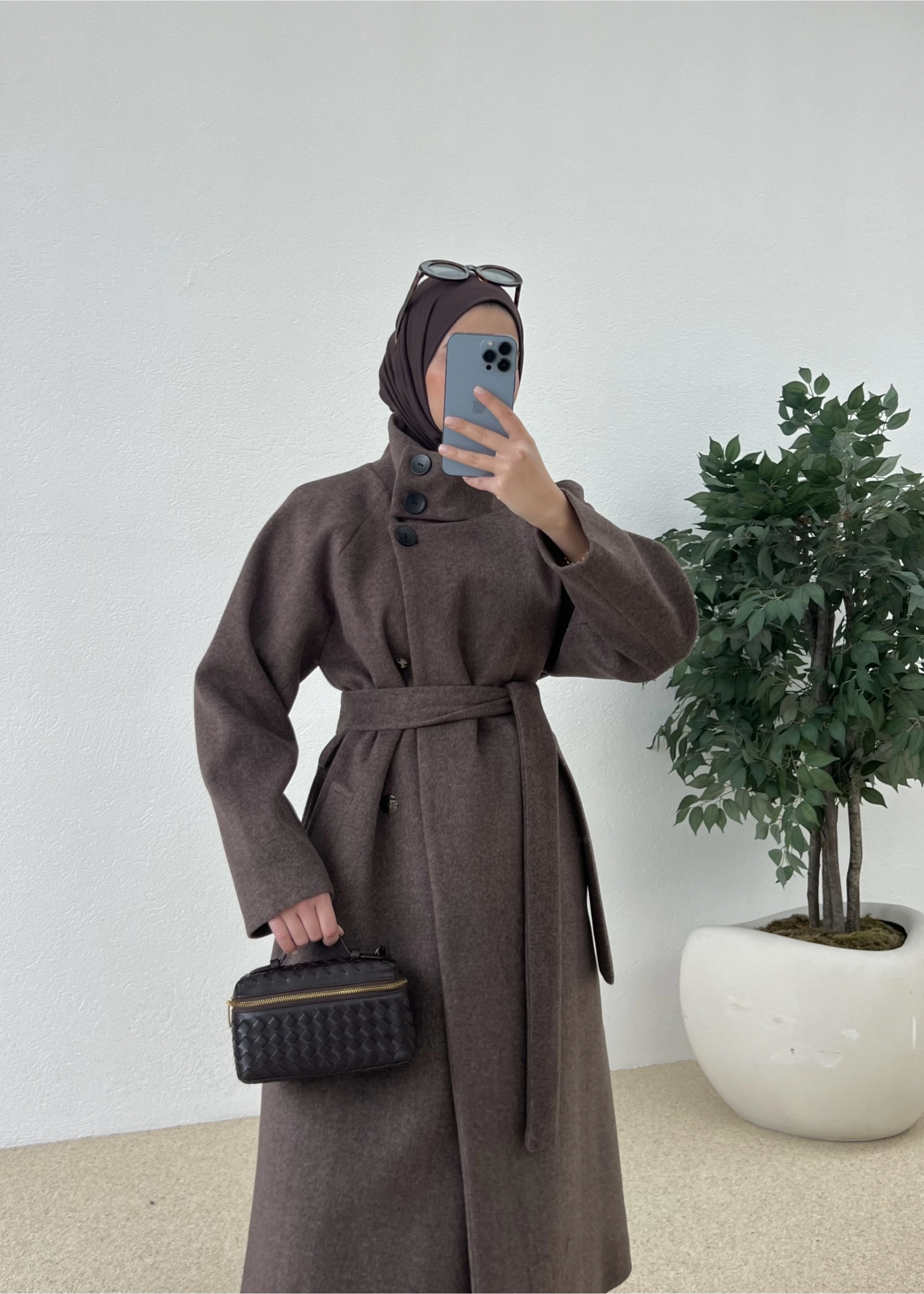 PREMİUM İTHAL KAŞE KABAN DİK YAKA kahve