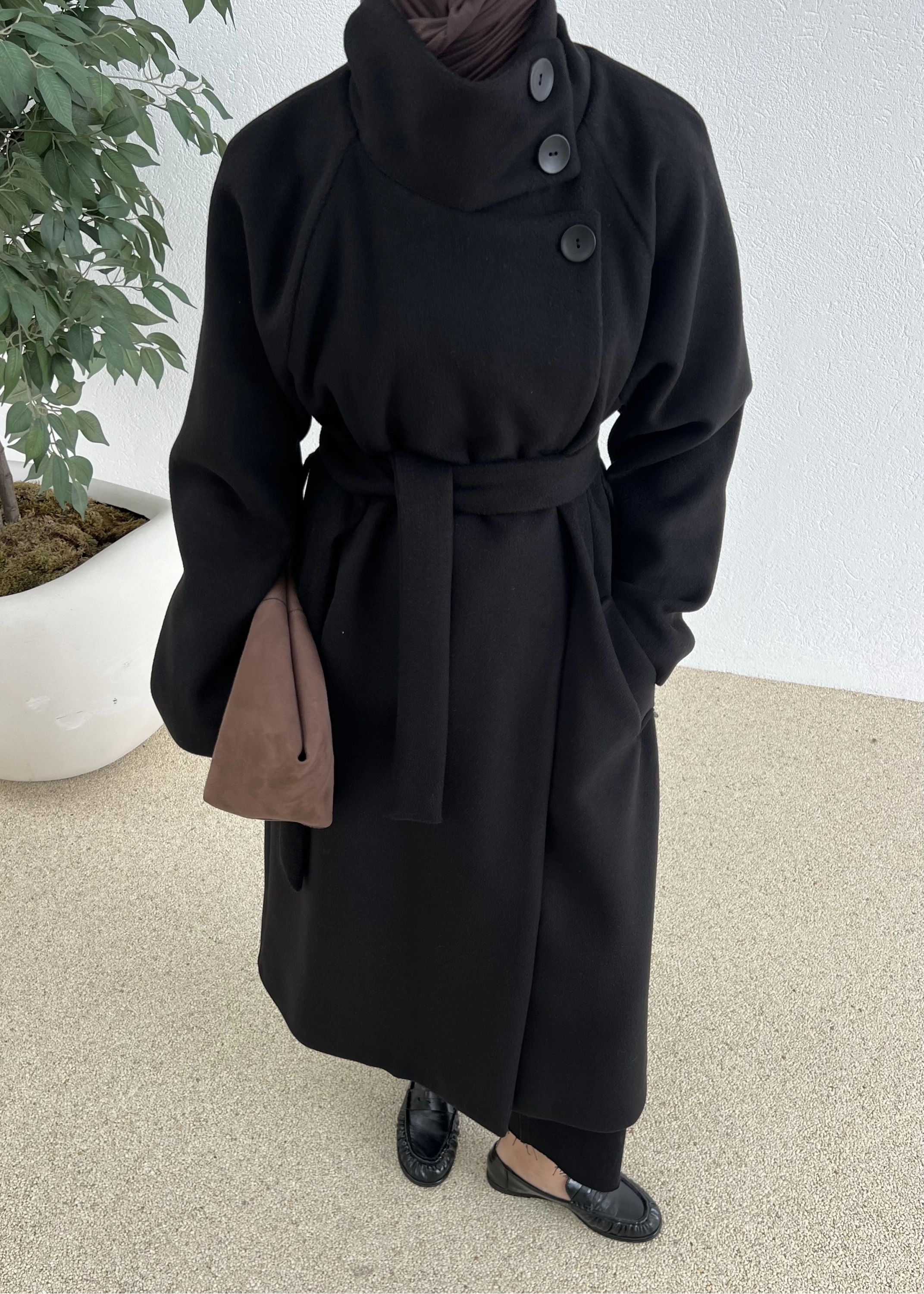 PREMİUM İTHAL KAŞE KABAN DİK YAKA siyah