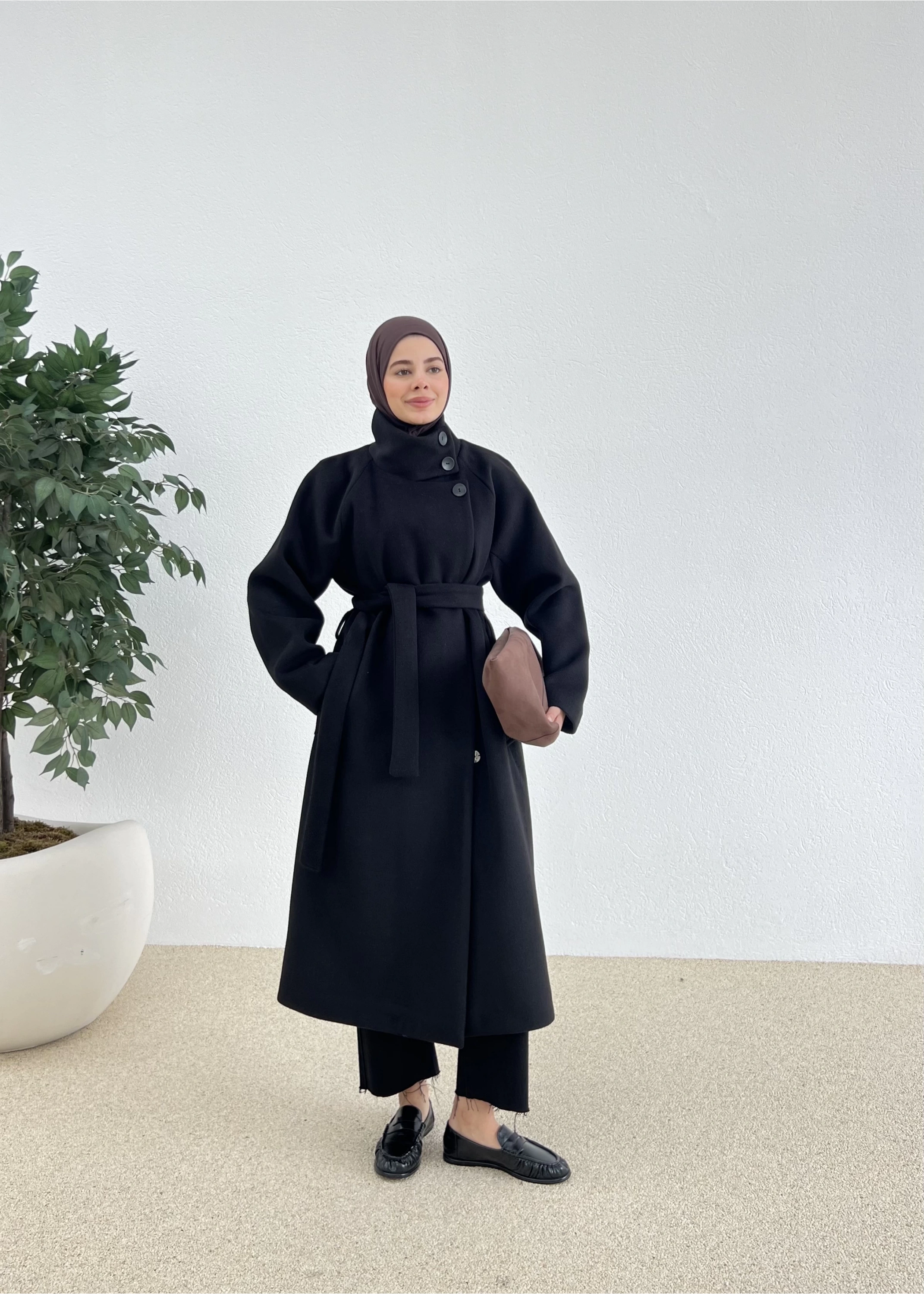 PREMİUM İTHAL KAŞE KABAN DİK YAKA siyah