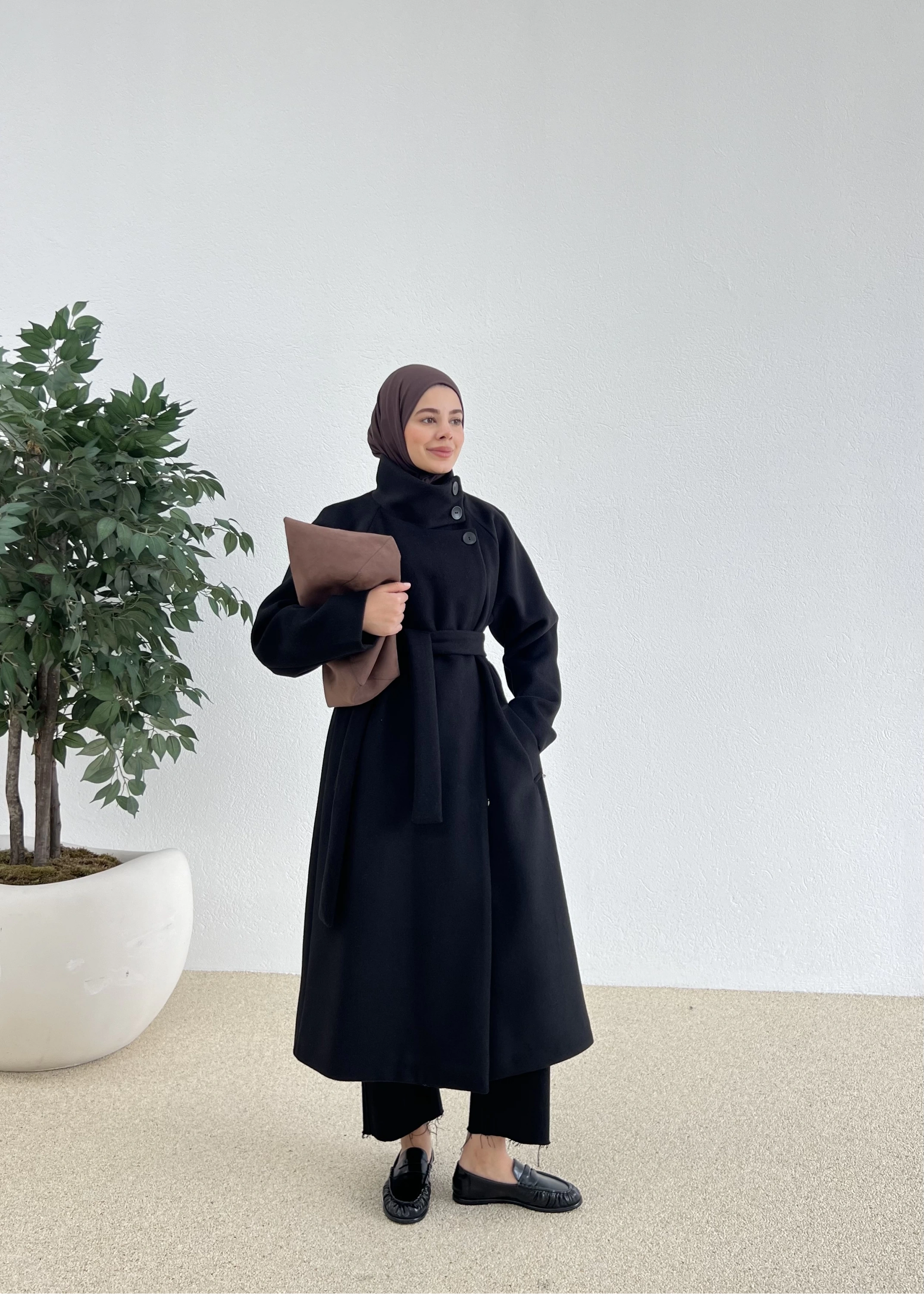 PREMİUM İTHAL KAŞE KABAN DİK YAKA siyah