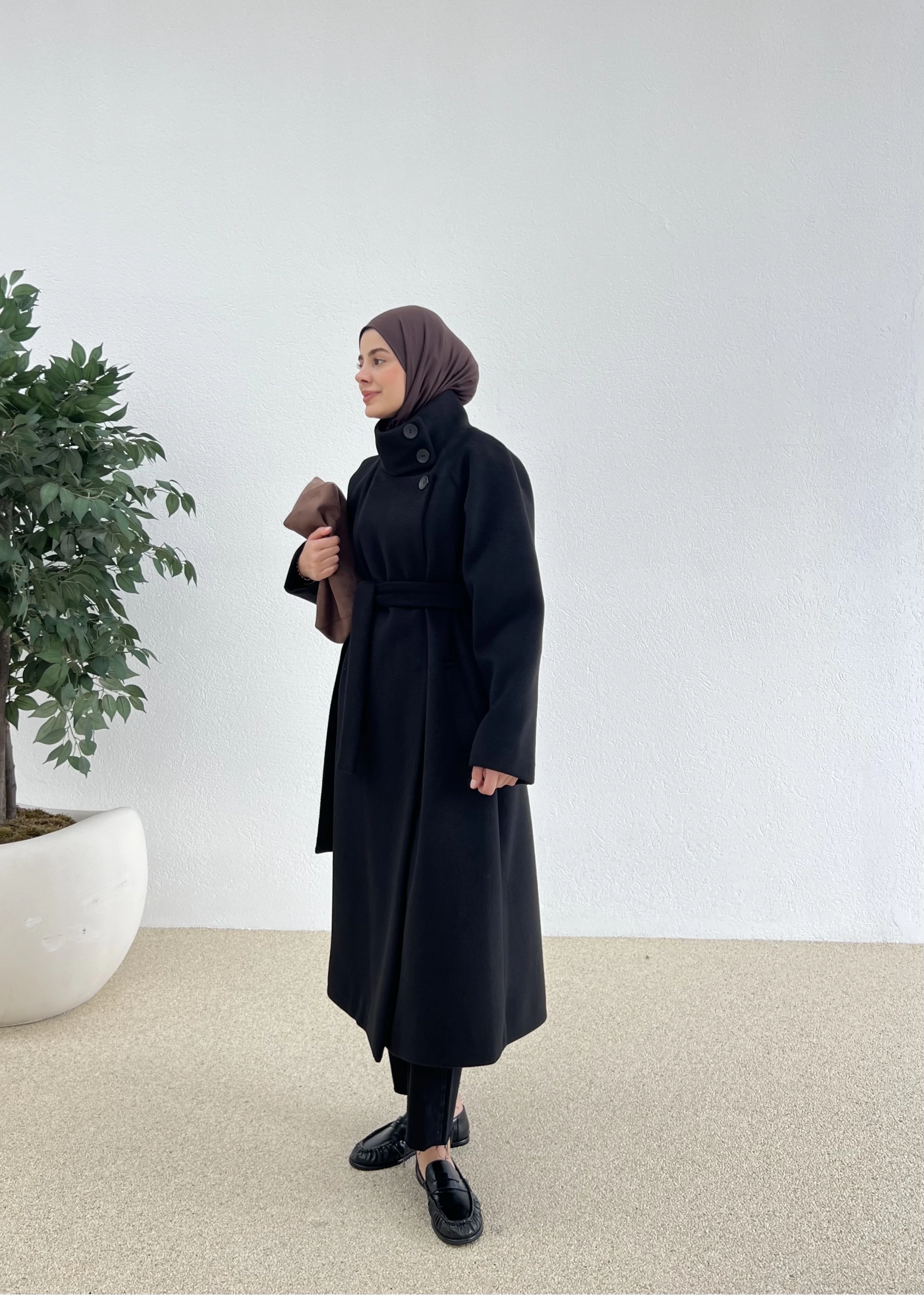 PREMİUM İTHAL KAŞE KABAN DİK YAKA siyah