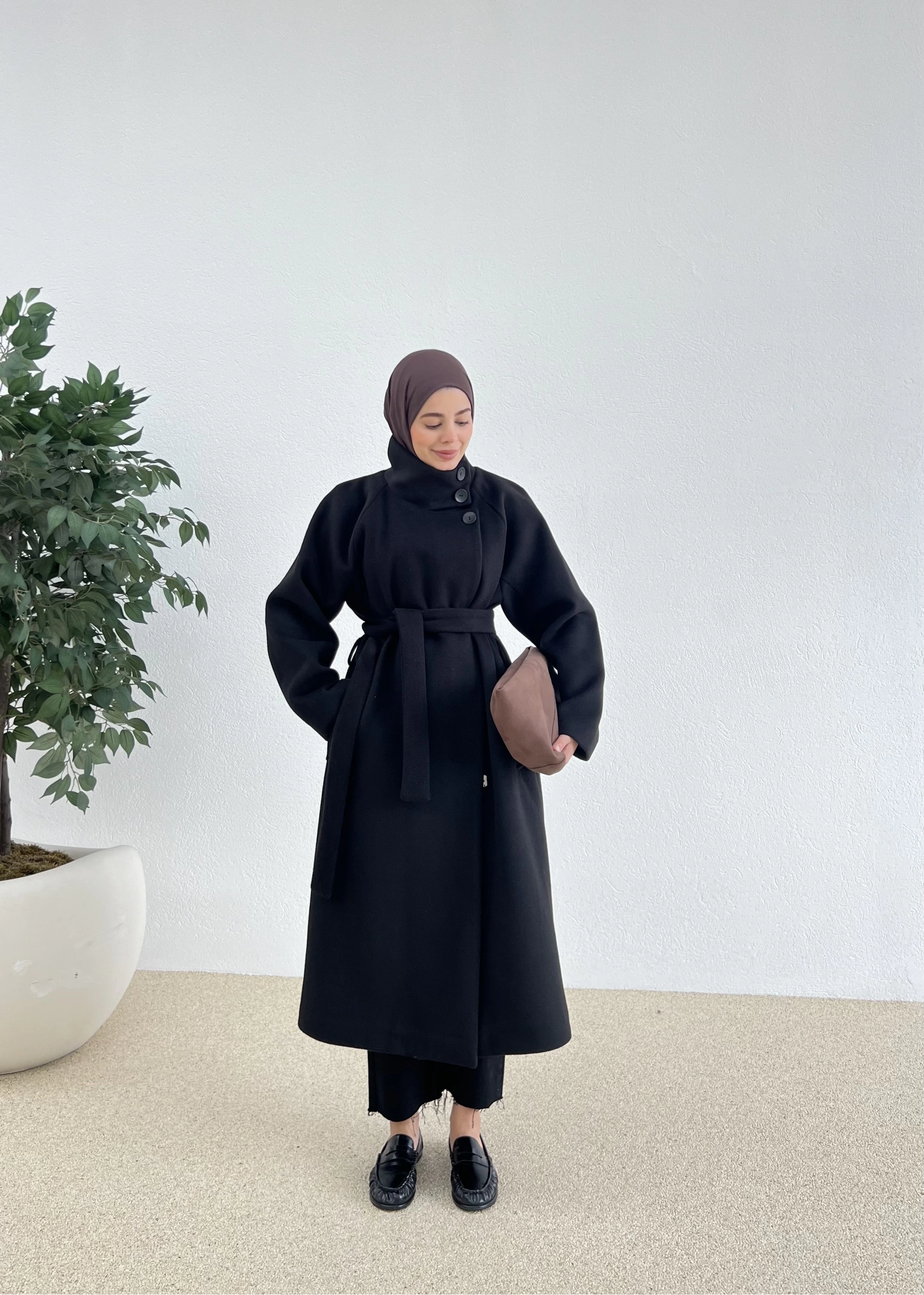 PREMİUM İTHAL KAŞE KABAN DİK YAKA siyah