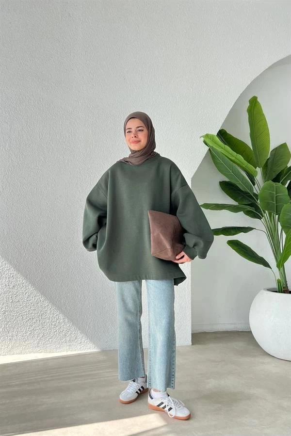 SALAŞ PREMİUM ŞARDONLU OVERSİZE SWEAT YEŞİL