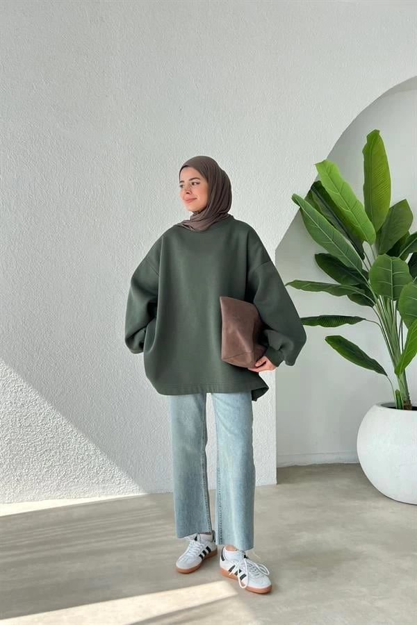 SALAŞ PREMİUM ŞARDONLU OVERSİZE SWEAT YEŞİL