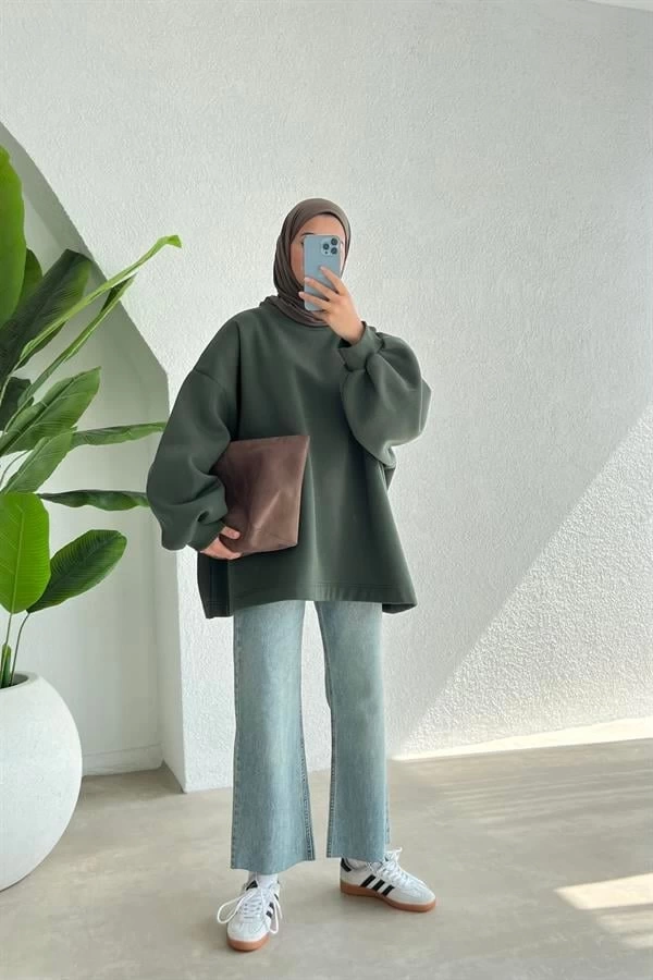 SALAŞ PREMİUM ŞARDONLU OVERSİZE SWEAT YEŞİL