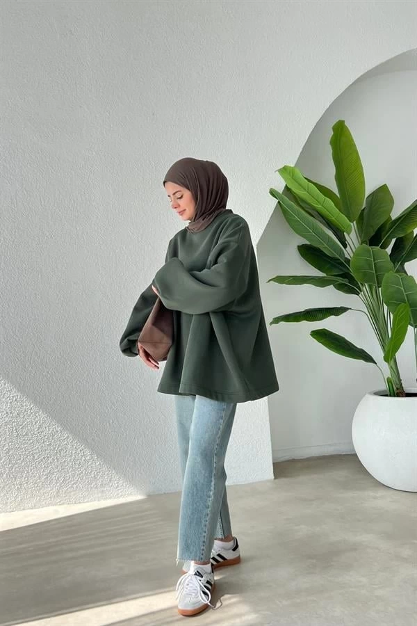 SALAŞ PREMİUM ŞARDONLU OVERSİZE SWEAT YEŞİL
