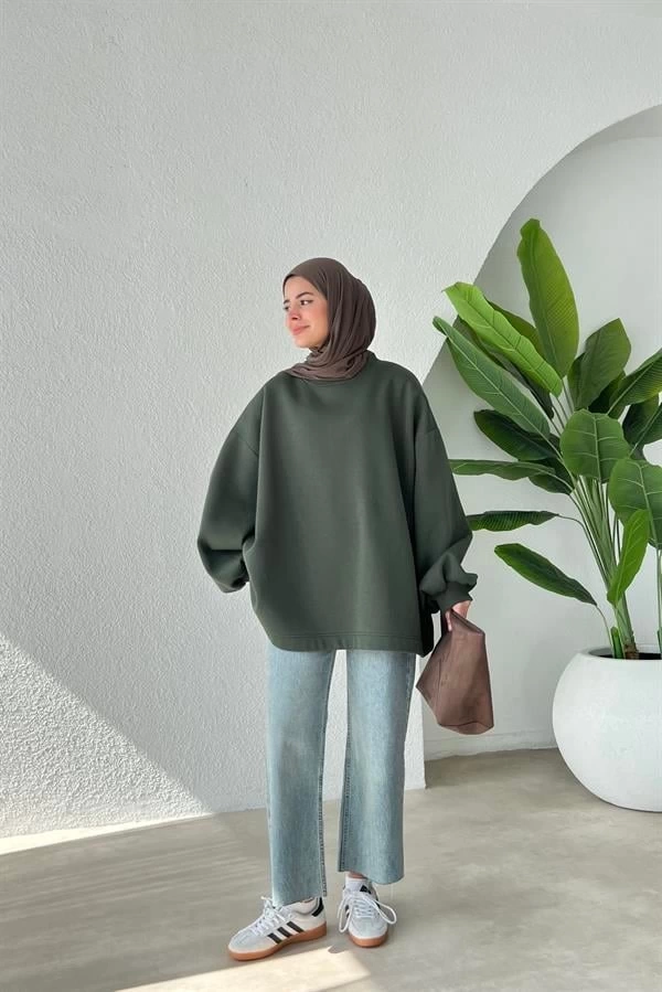 SALAŞ PREMİUM ŞARDONLU OVERSİZE SWEAT YEŞİL