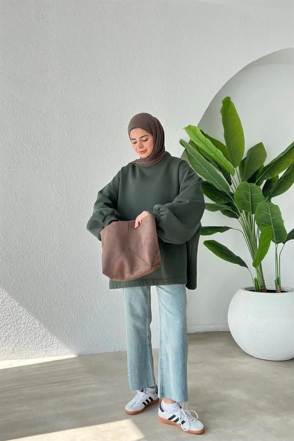 SALAŞ PREMİUM ŞARDONLU OVERSİZE SWEAT YEŞİL