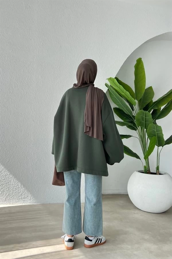 SALAŞ PREMİUM ŞARDONLU OVERSİZE SWEAT YEŞİL