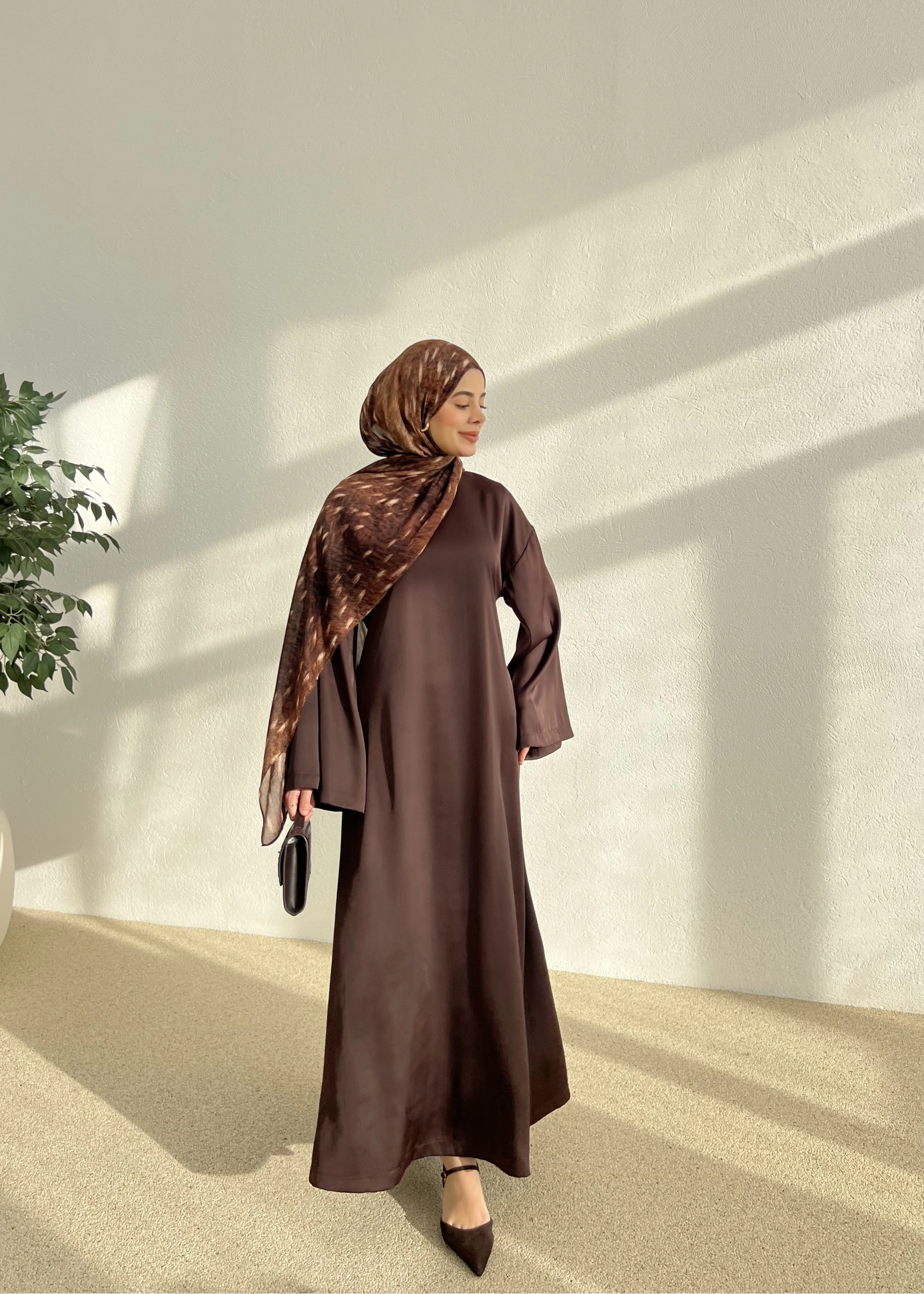 SATEN AYARLANABİLİR BEL ELBİSE kahve