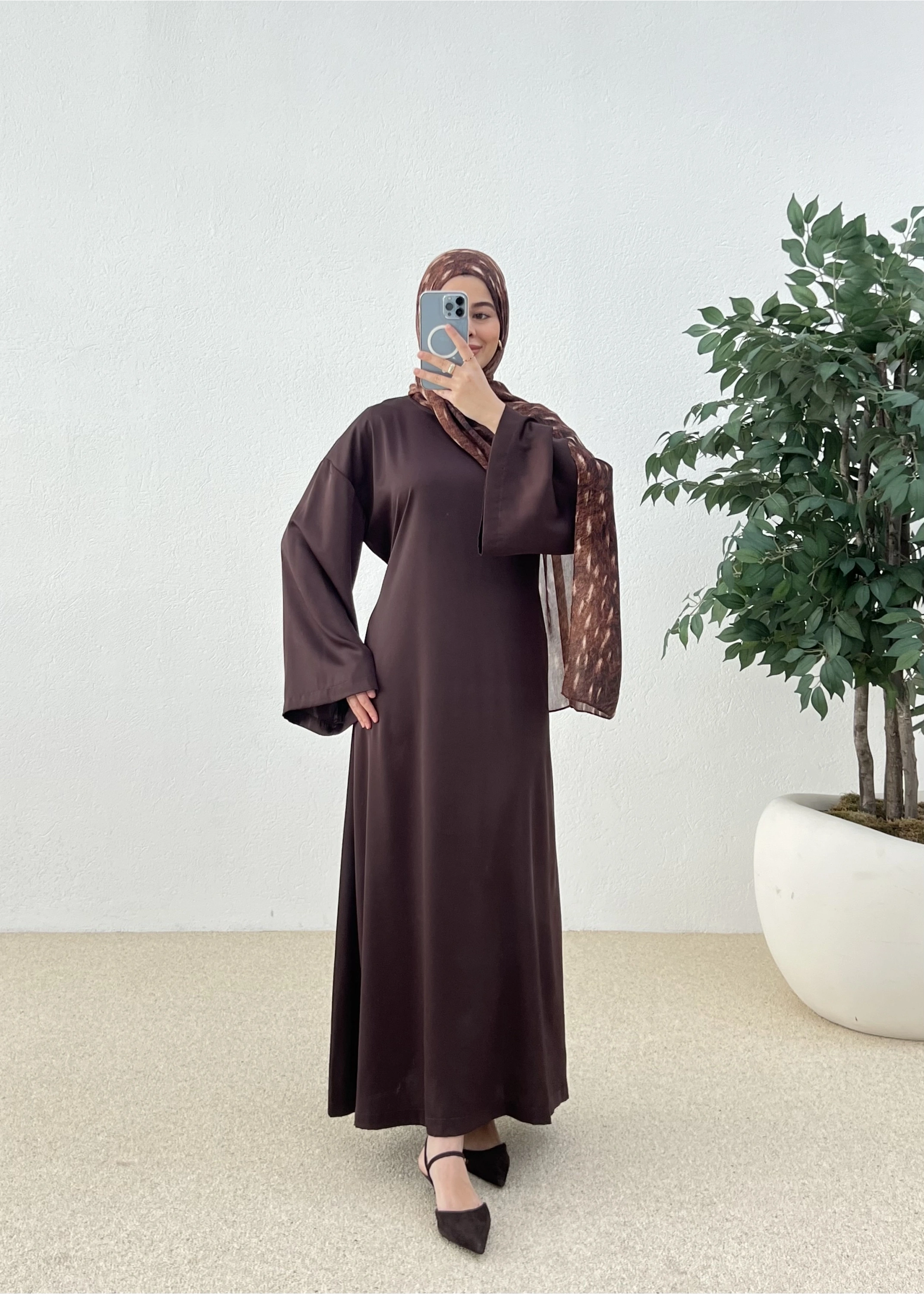 SATEN AYARLANABİLİR BEL ELBİSE kahve