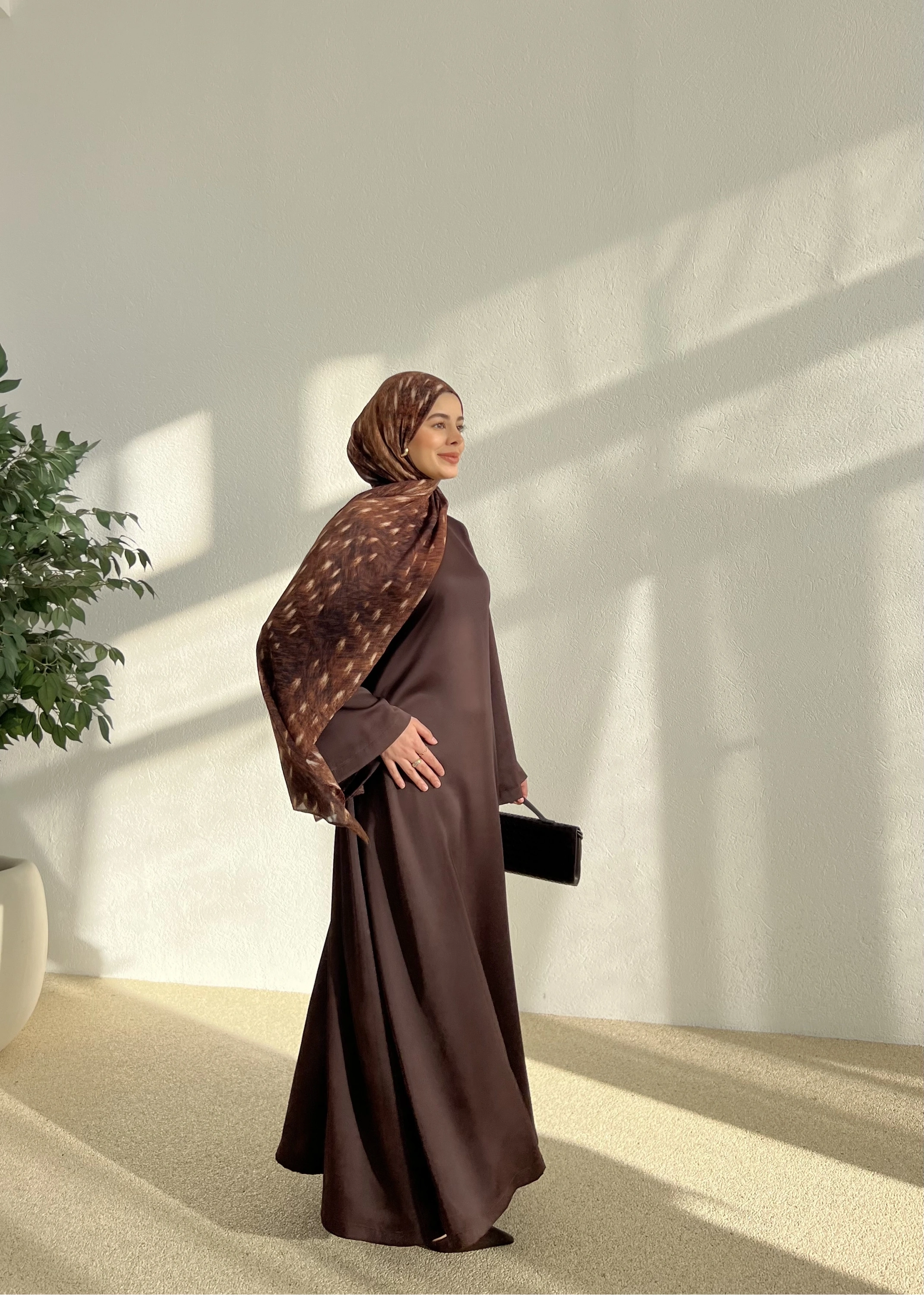 SATEN AYARLANABİLİR BEL ELBİSE kahve