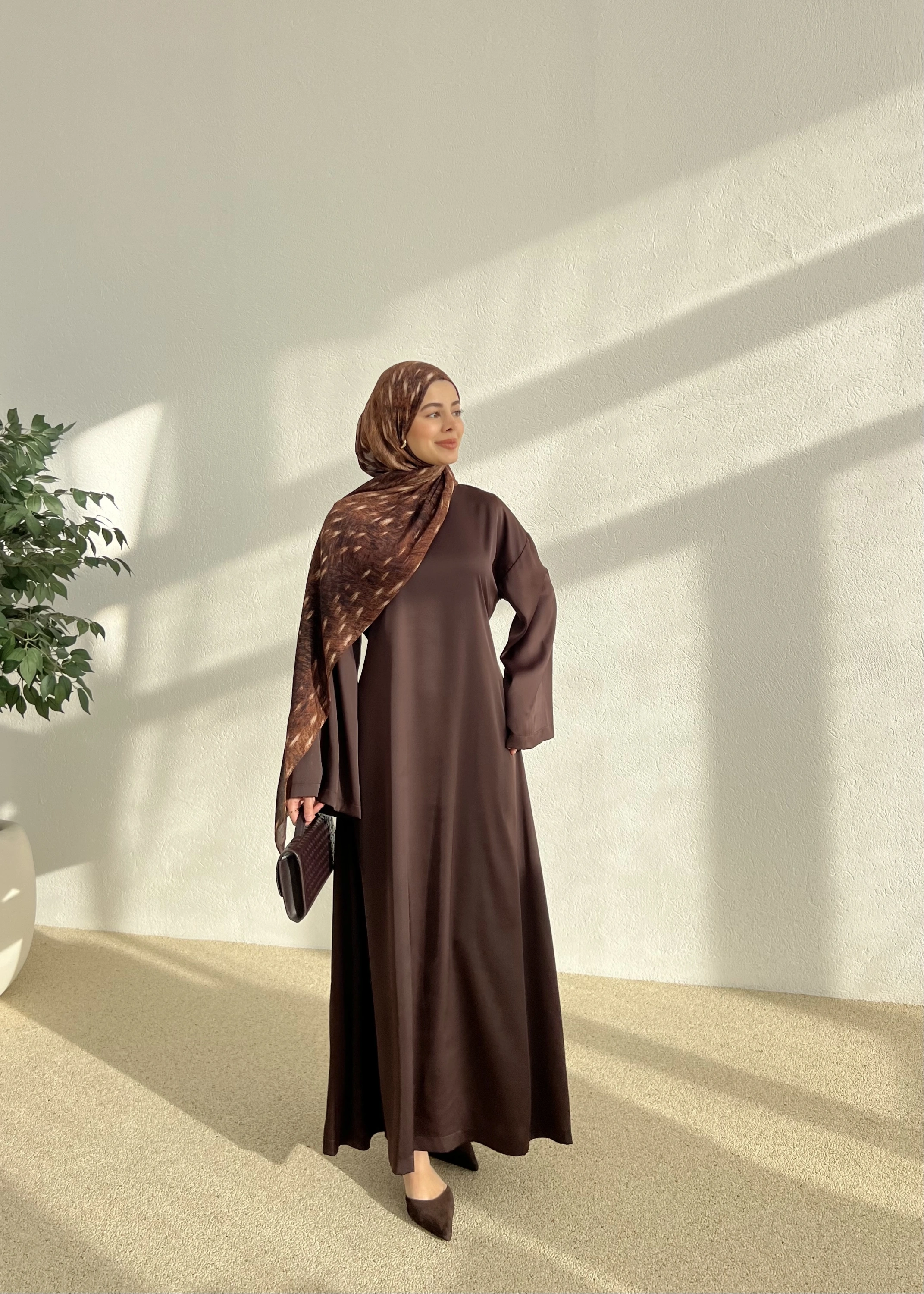 SATEN AYARLANABİLİR BEL ELBİSE kahve