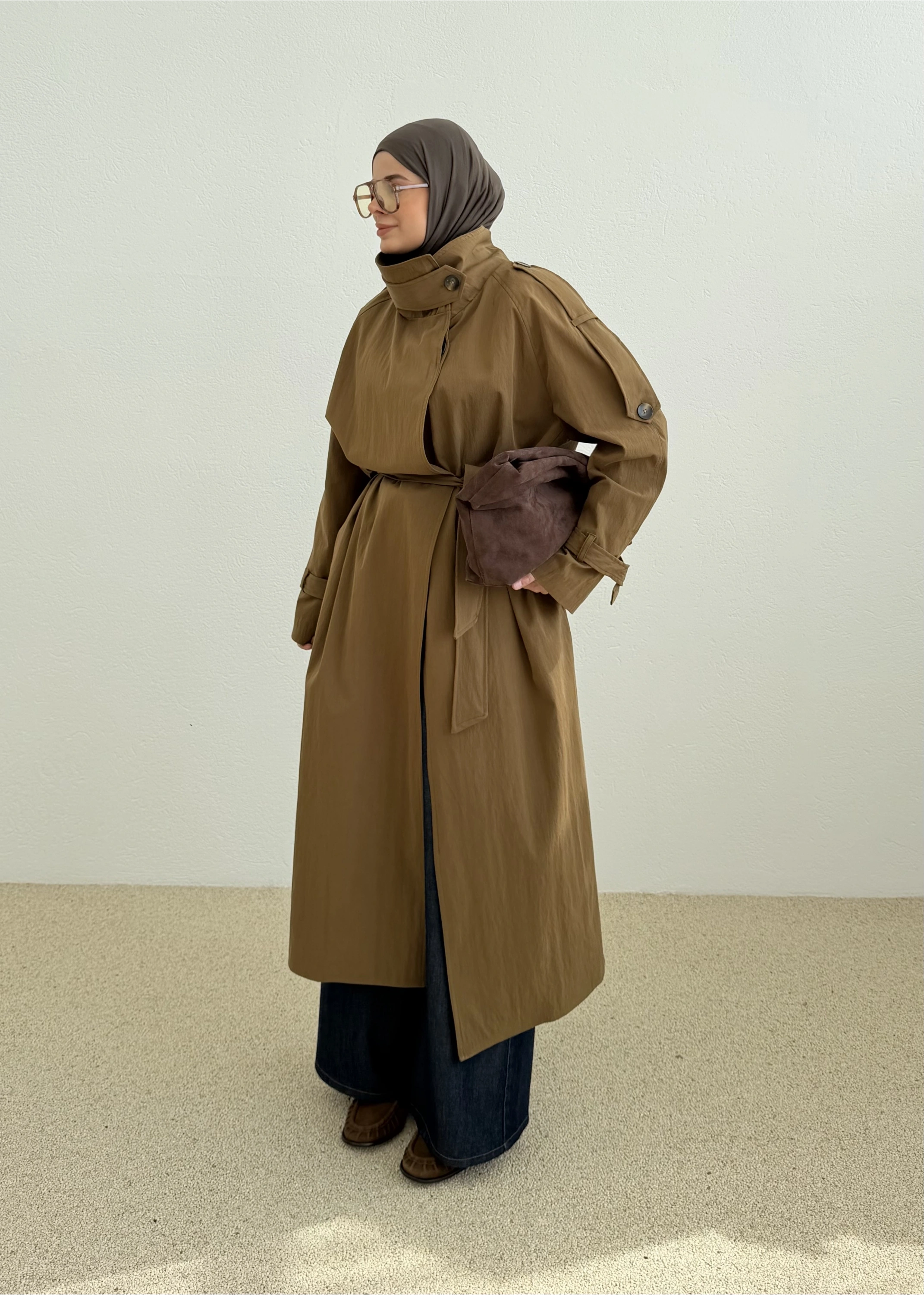 9781 SELECTİON - UZUN PREMİUM OVERSİZE TRENÇKOT CAMEL