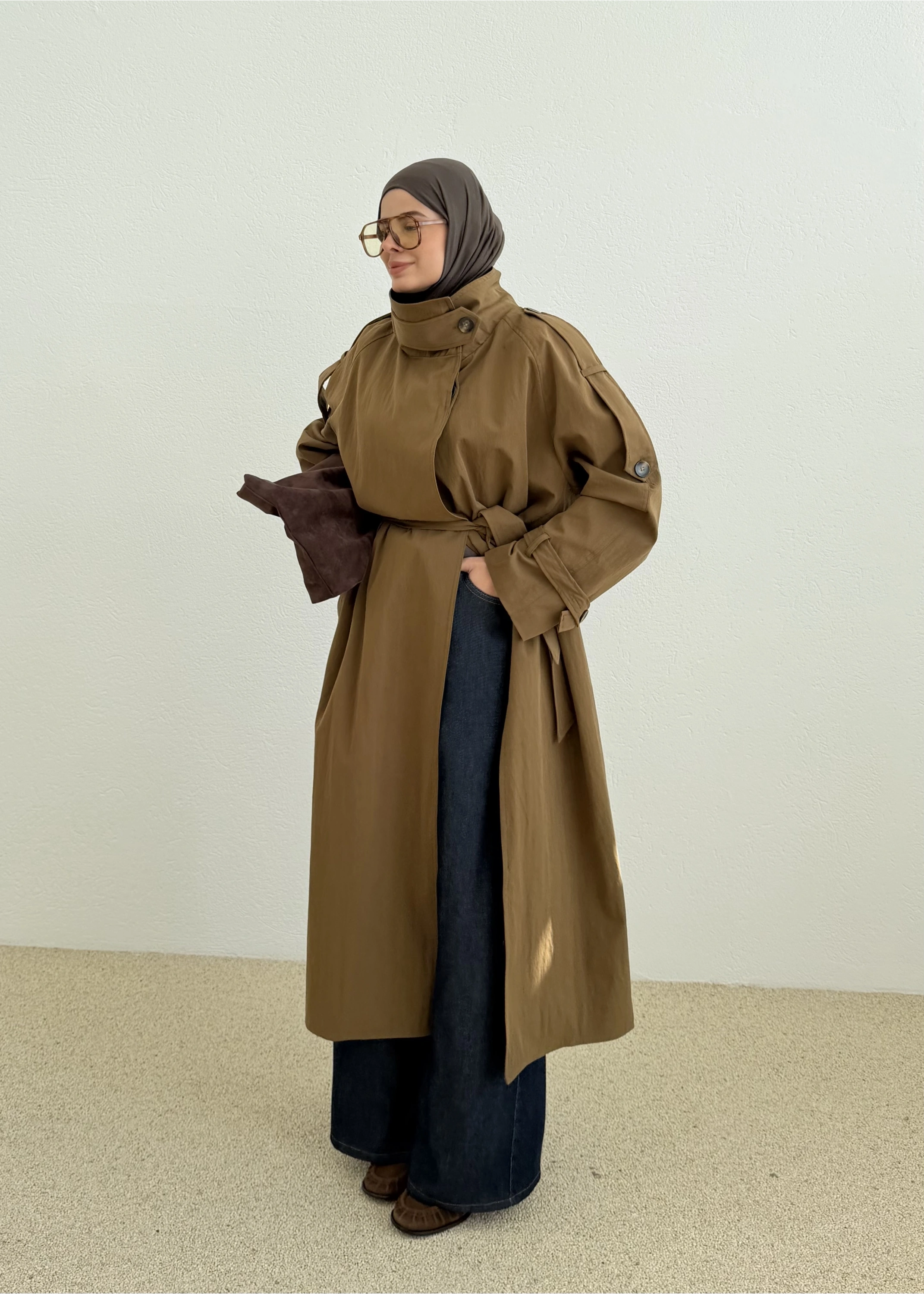 9781 SELECTİON - UZUN PREMİUM OVERSİZE TRENÇKOT CAMEL