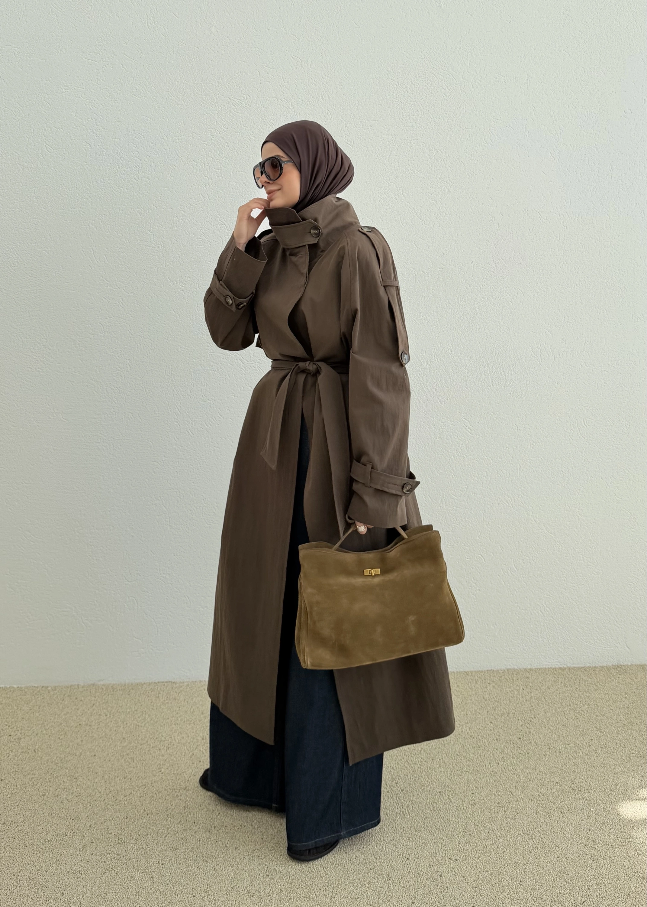 9781 SELECTİON - UZUN PREMİUM OVERSİZE TRENÇKOT KAHVERENGİ