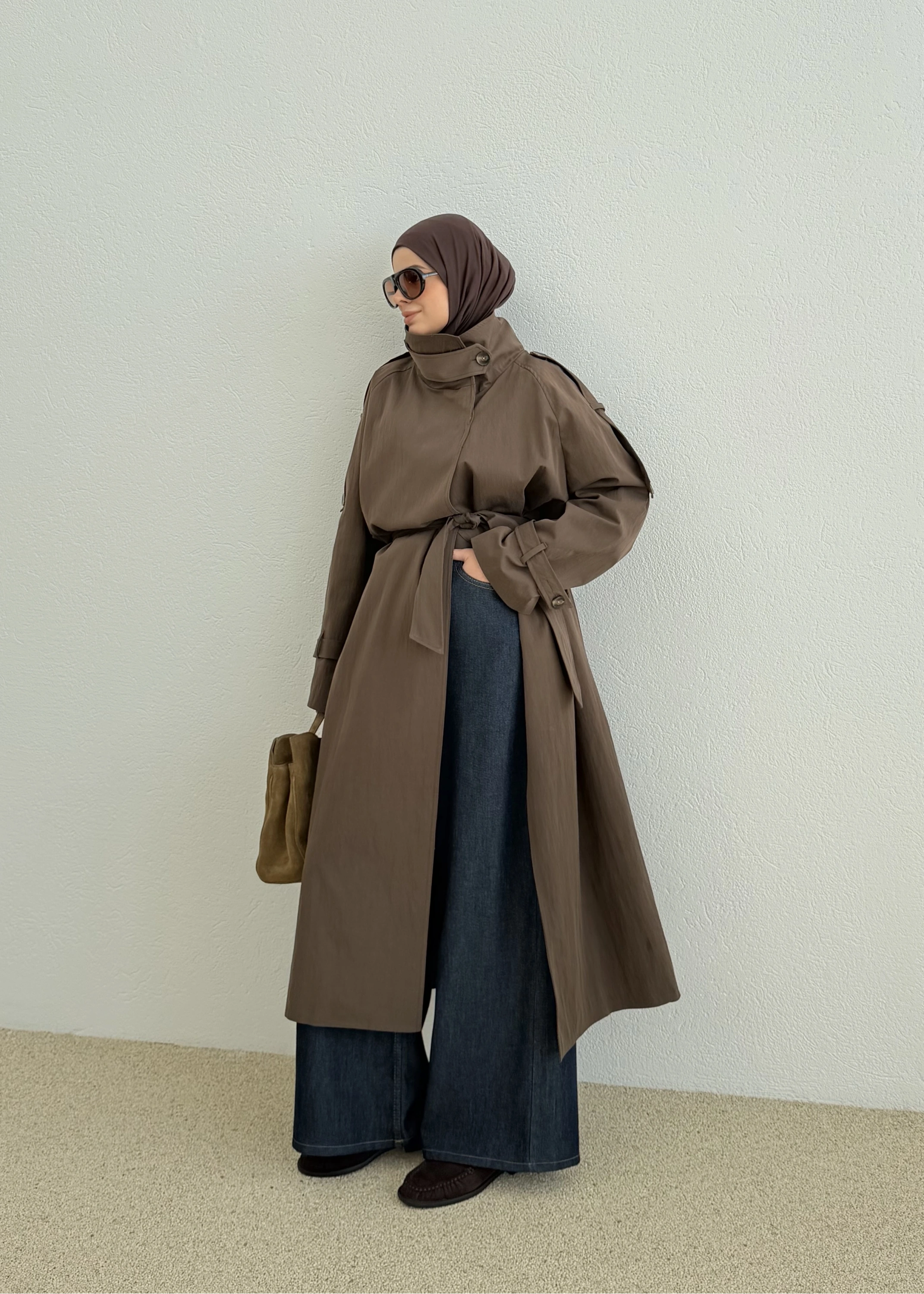 9781 SELECTİON - UZUN PREMİUM OVERSİZE TRENÇKOT KAHVERENGİ