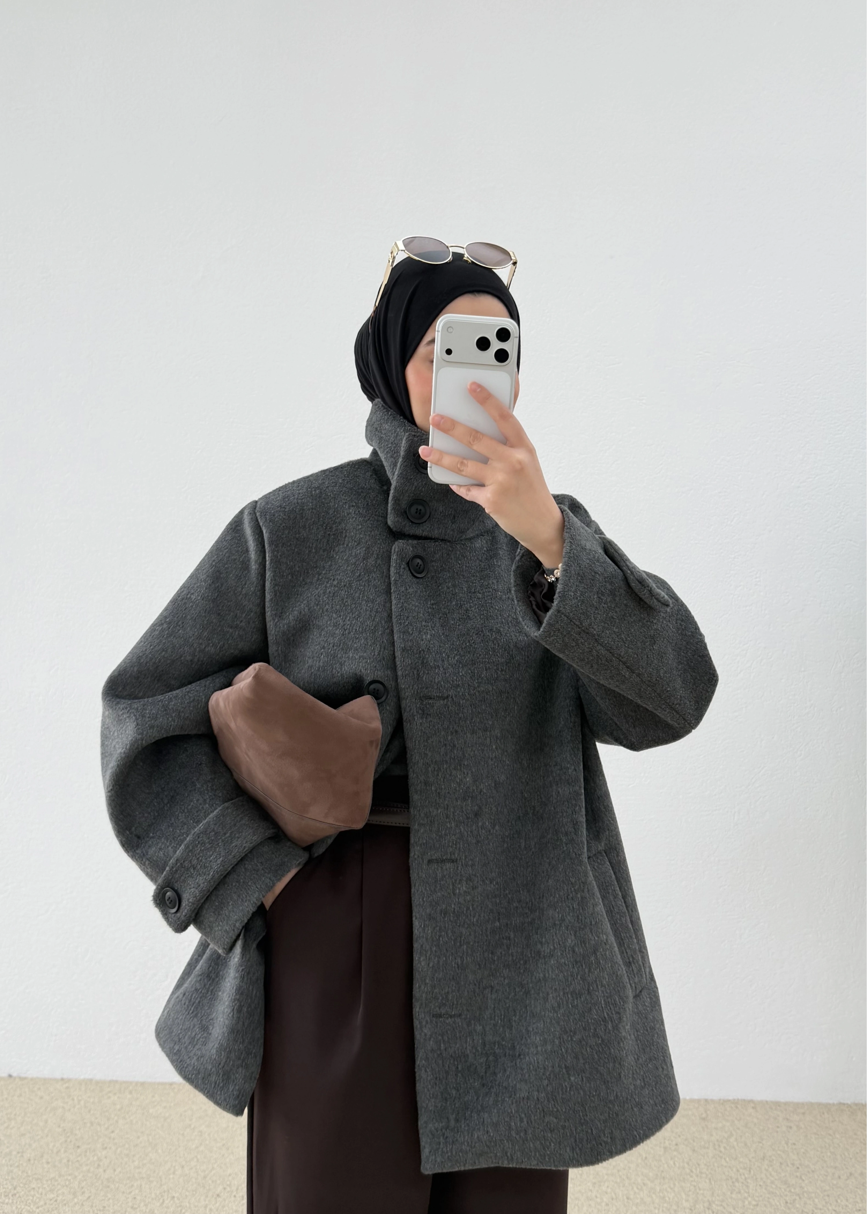 KUŞAKLI DİK YAKA KABAN antrasit