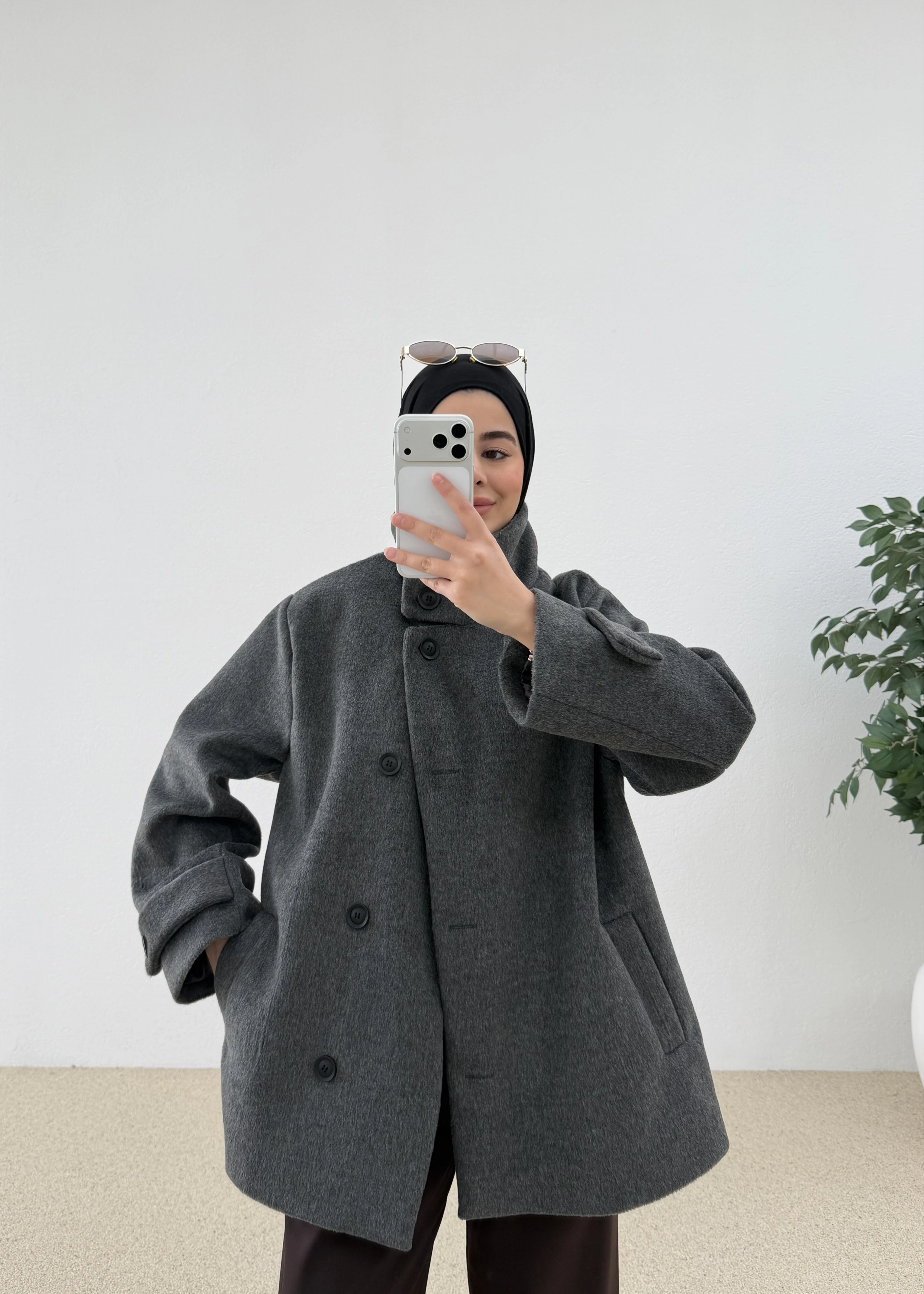 KUŞAKLI DİK YAKA KABAN antrasit