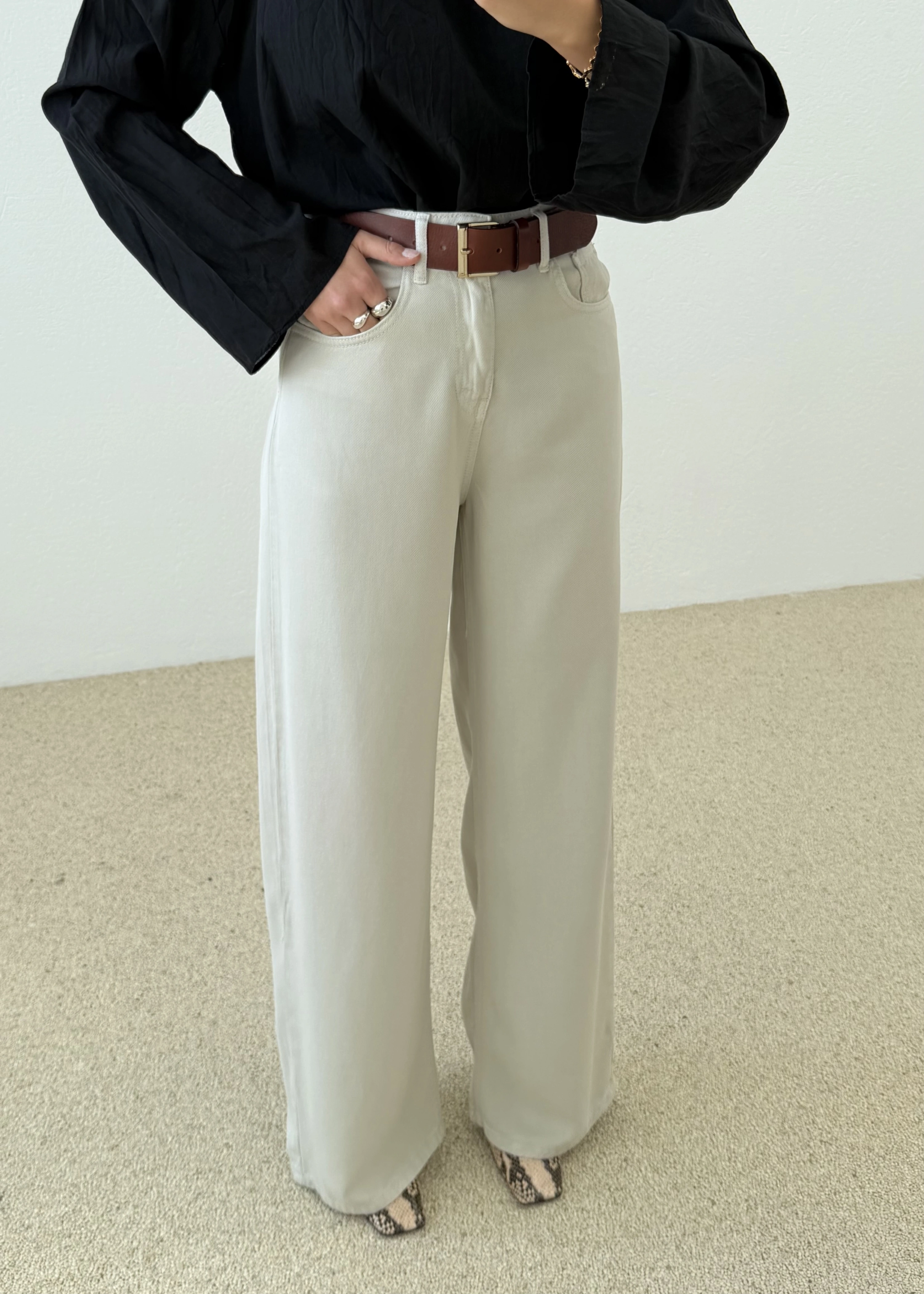 TENCEL DÖKÜMLÜ PANTOLON EKRU
