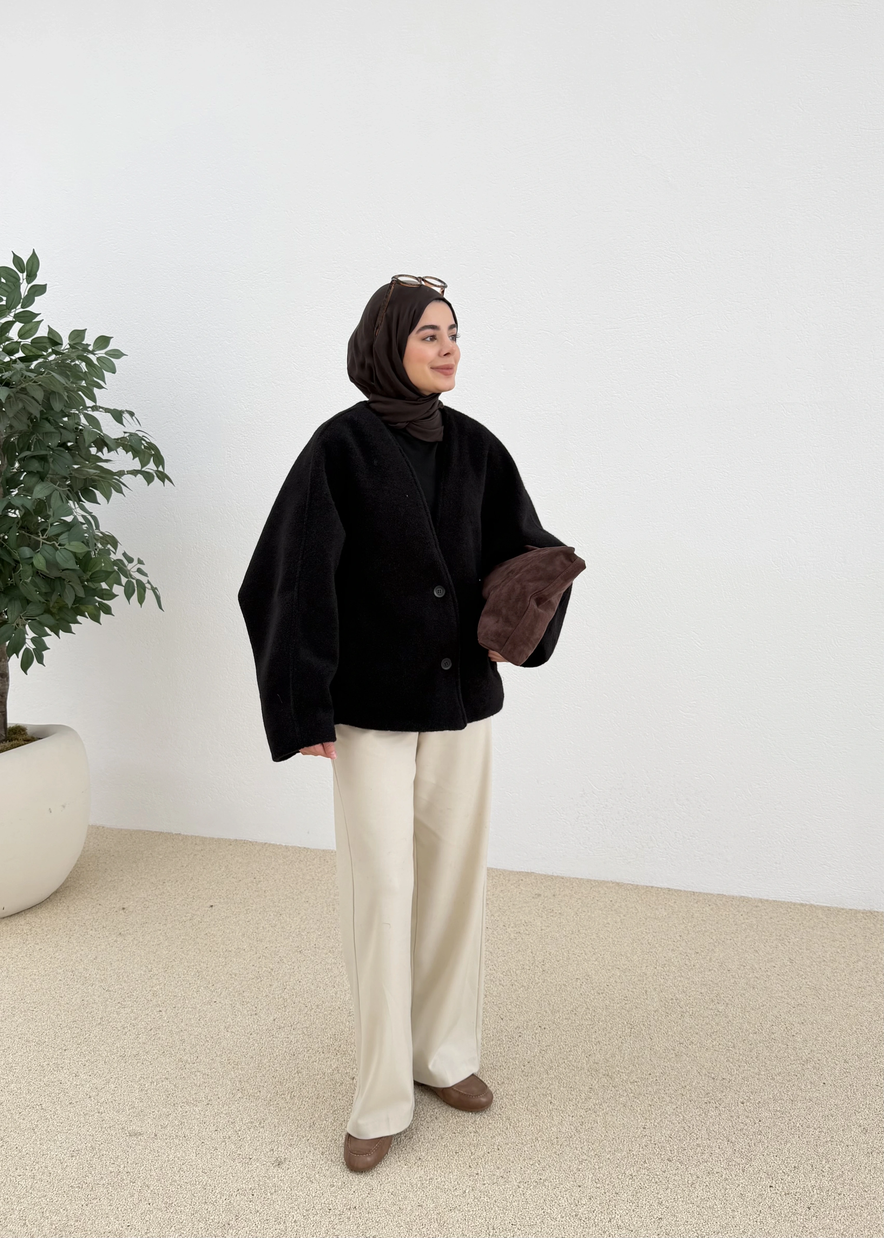 V YAKA PREMİUM KABAN siyah