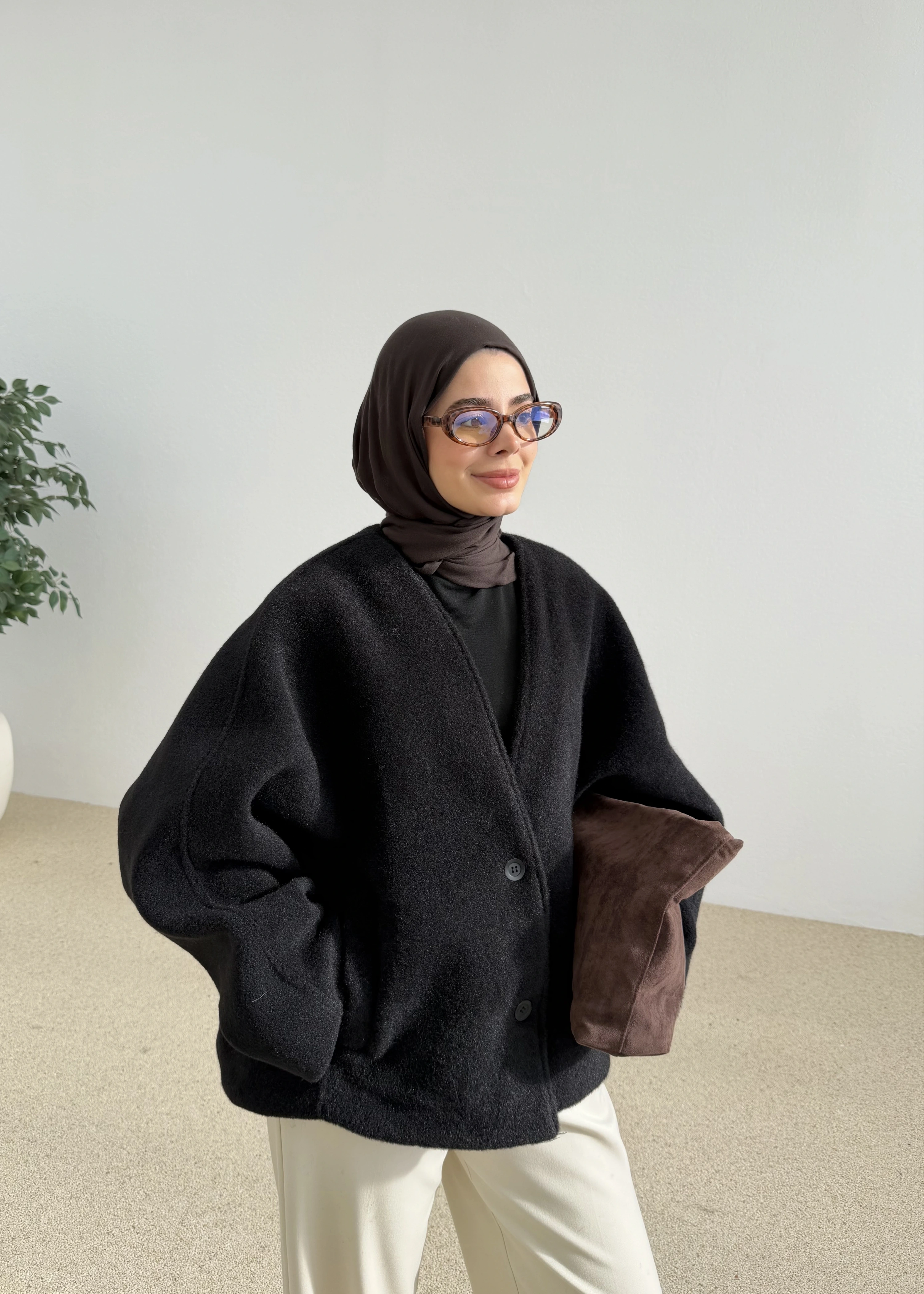 V YAKA PREMİUM KABAN siyah