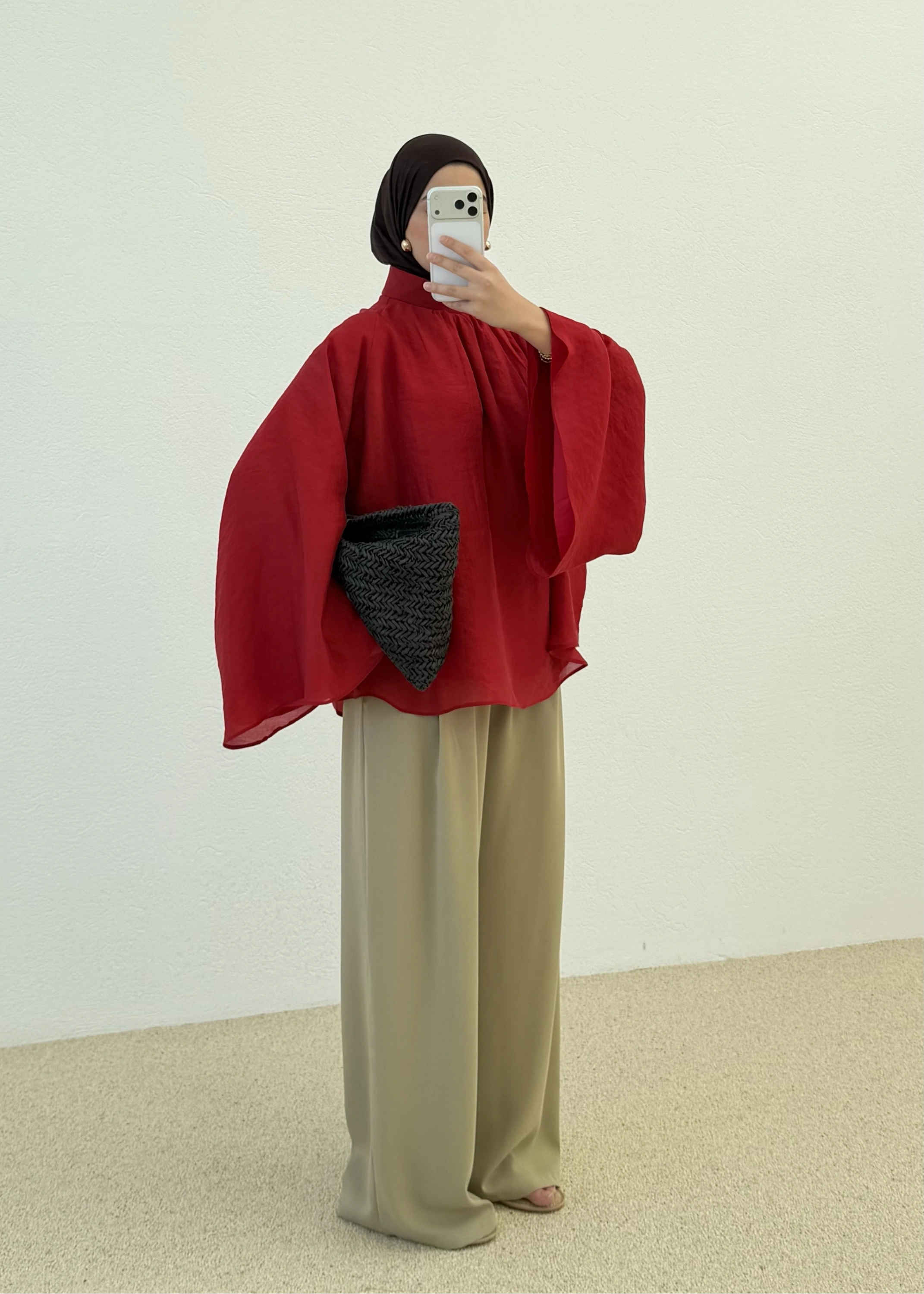 VINTAGE GENİŞ KOL GÖMLEK kırmızı