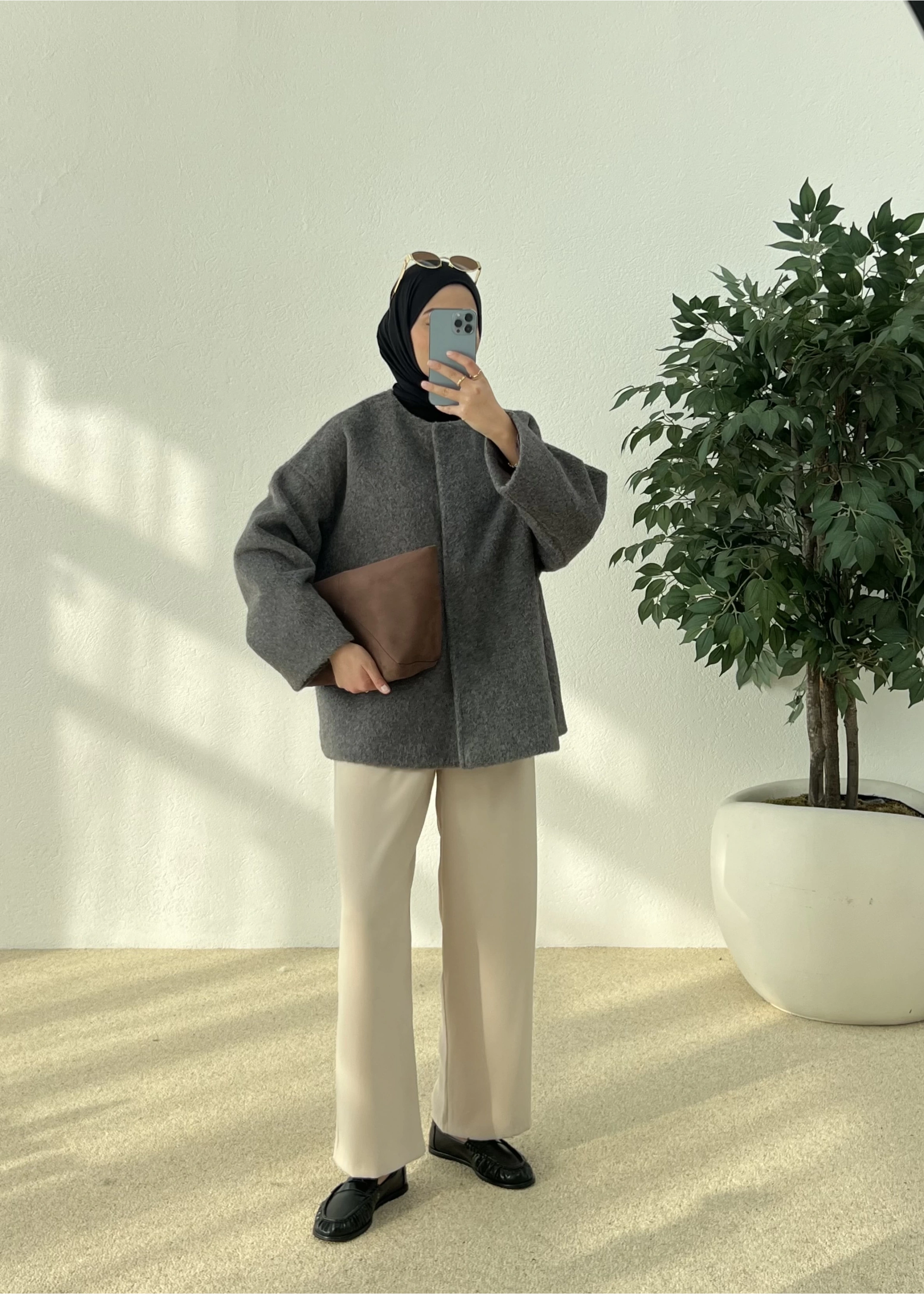 X1 premium oversize kaşe kaban( antrasit )