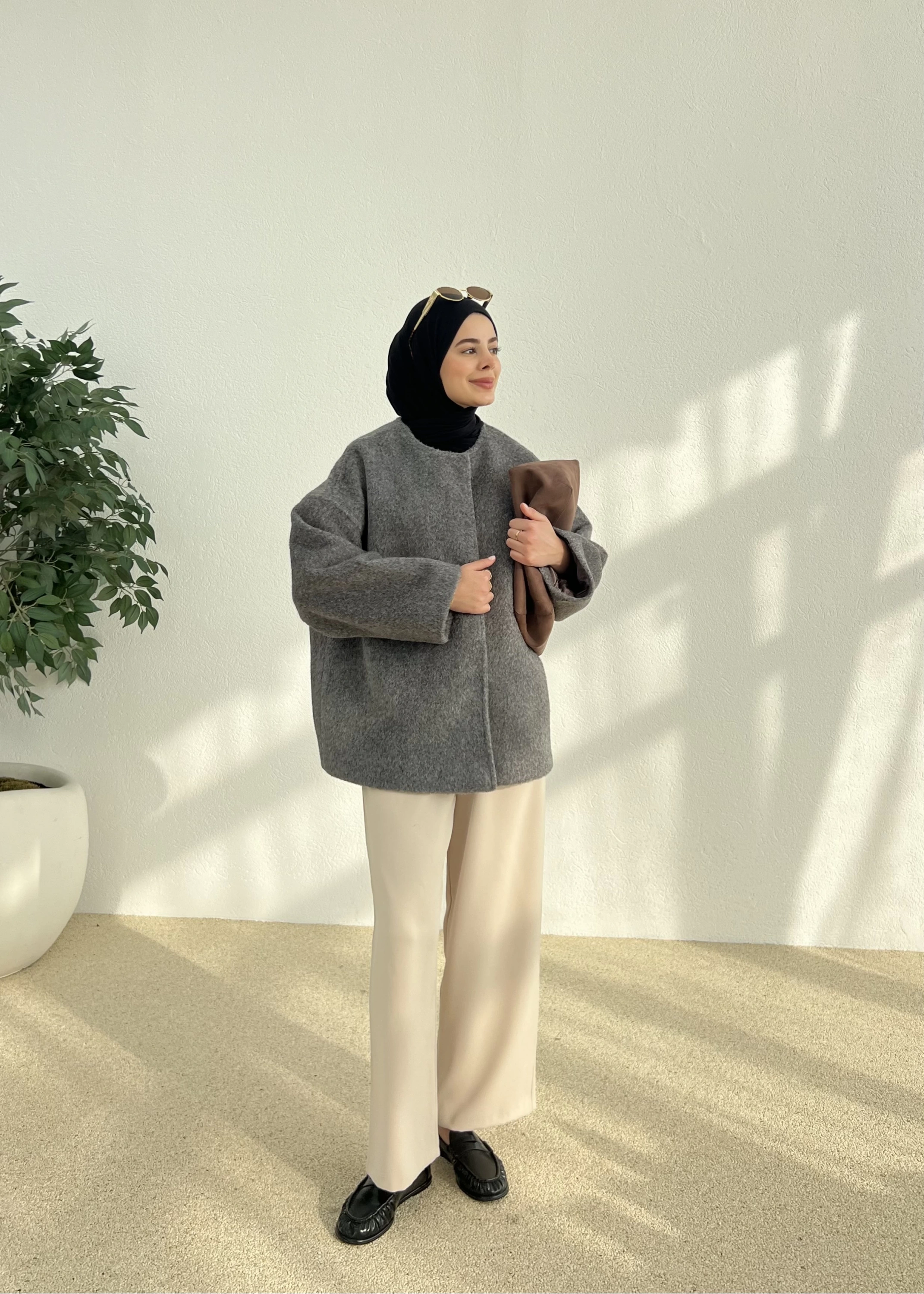 X1 premium oversize kaşe kaban( antrasit )